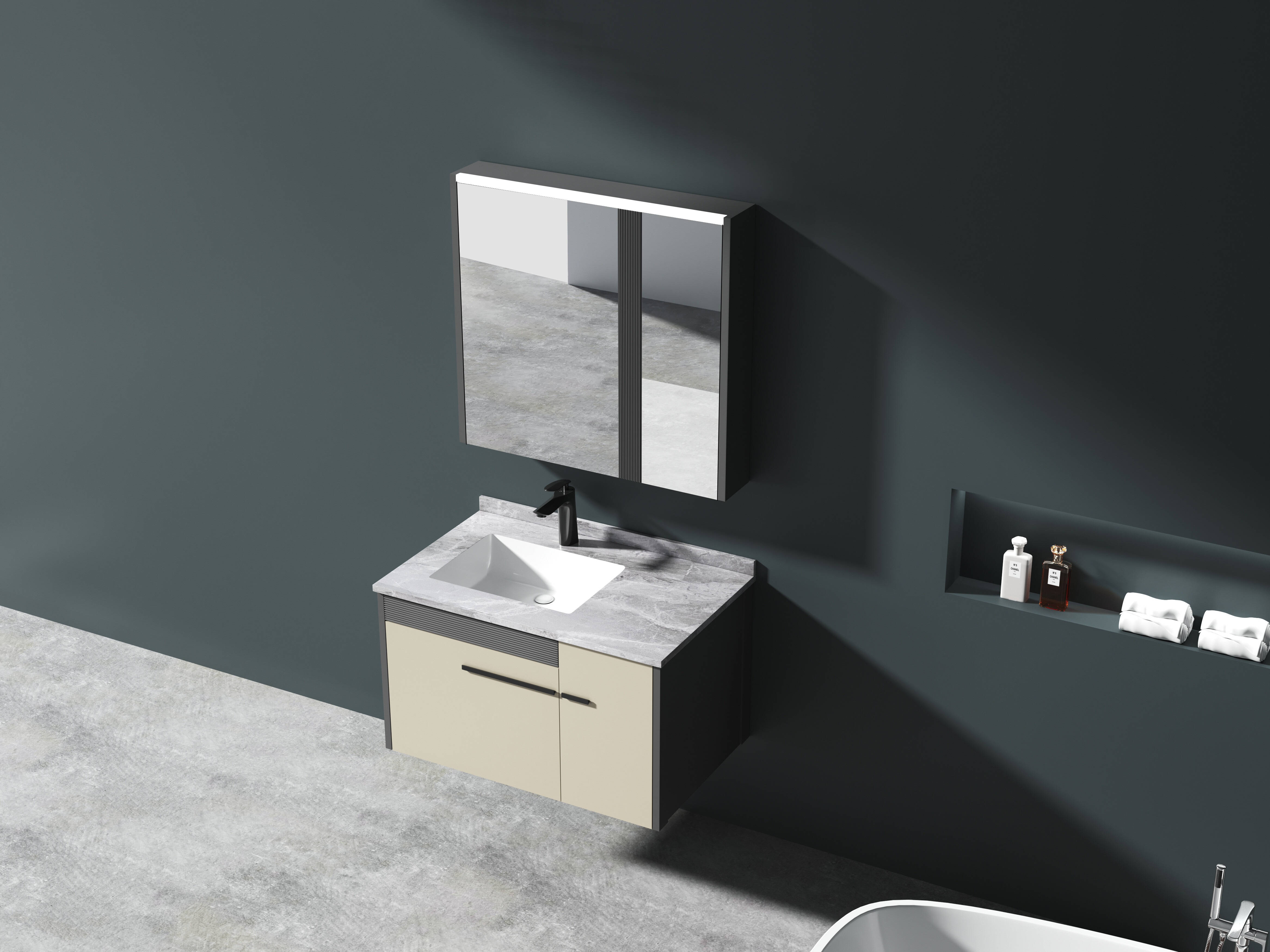 ET-V004 Small Corner Bathroom Vanity for Powder Room
