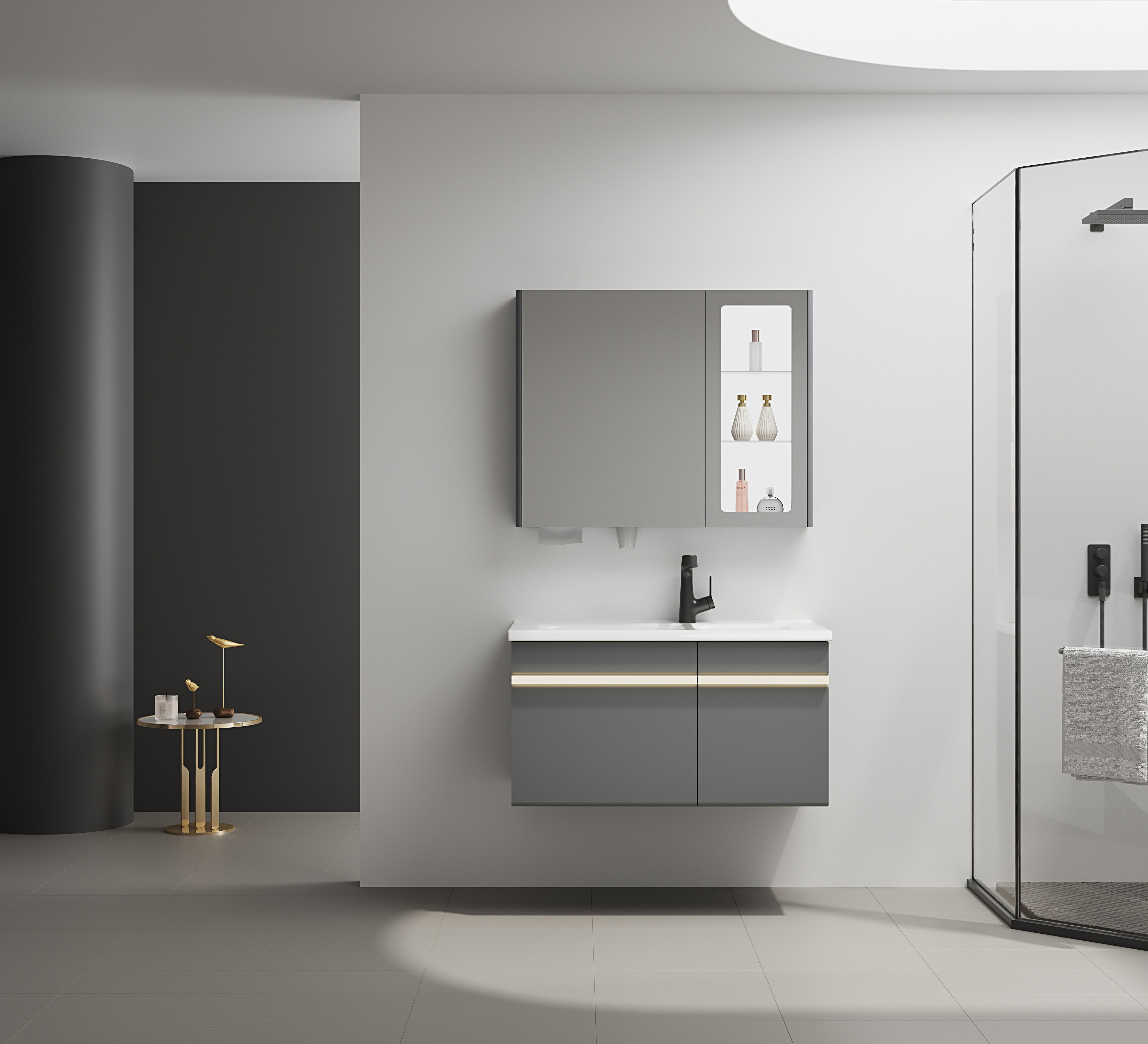 ET-V035 Bathroom Vanity and Mirror Cabinet Set