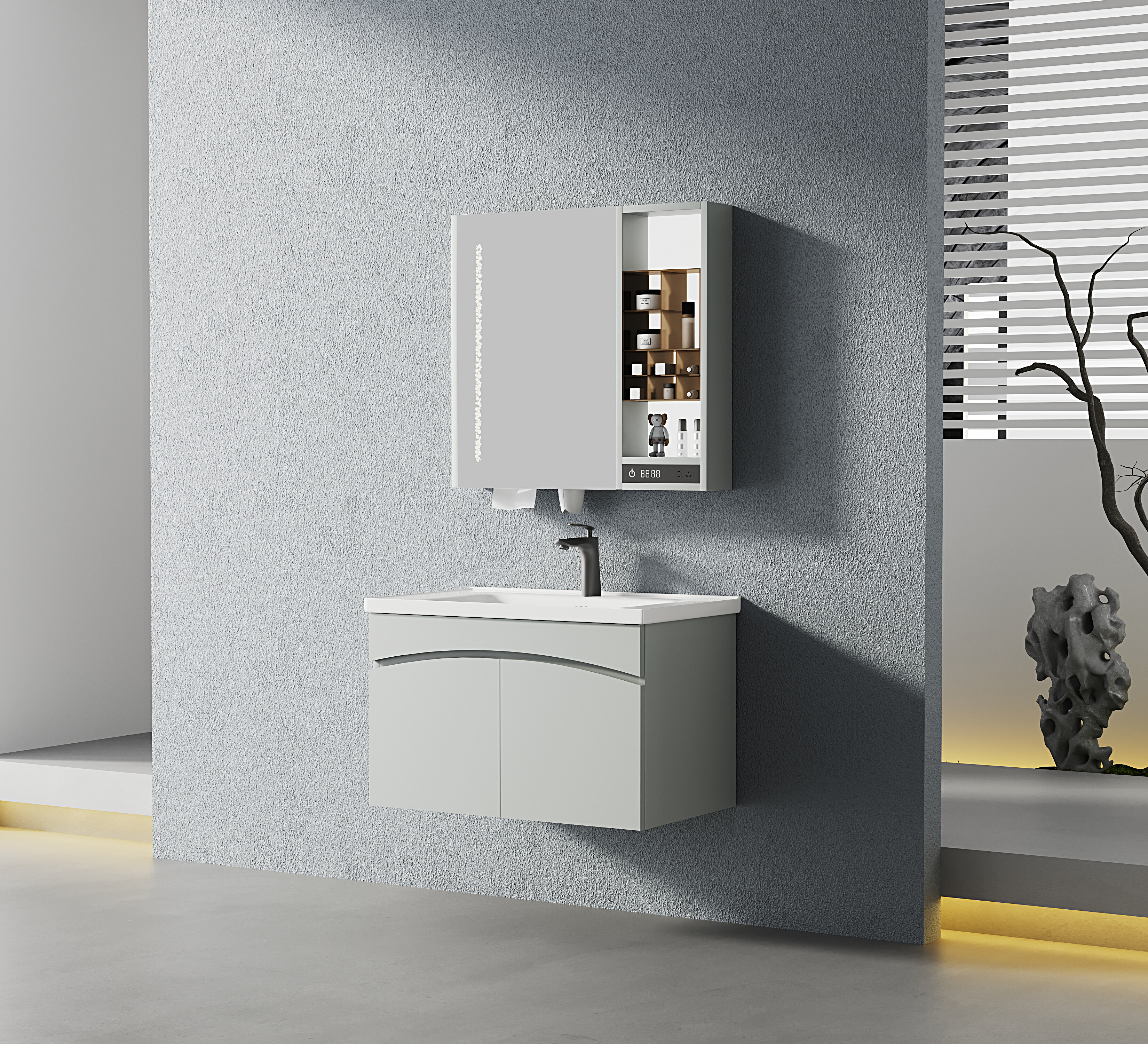 ET-V015 Walnut Wood Bathroom Vanity with Double Drawers