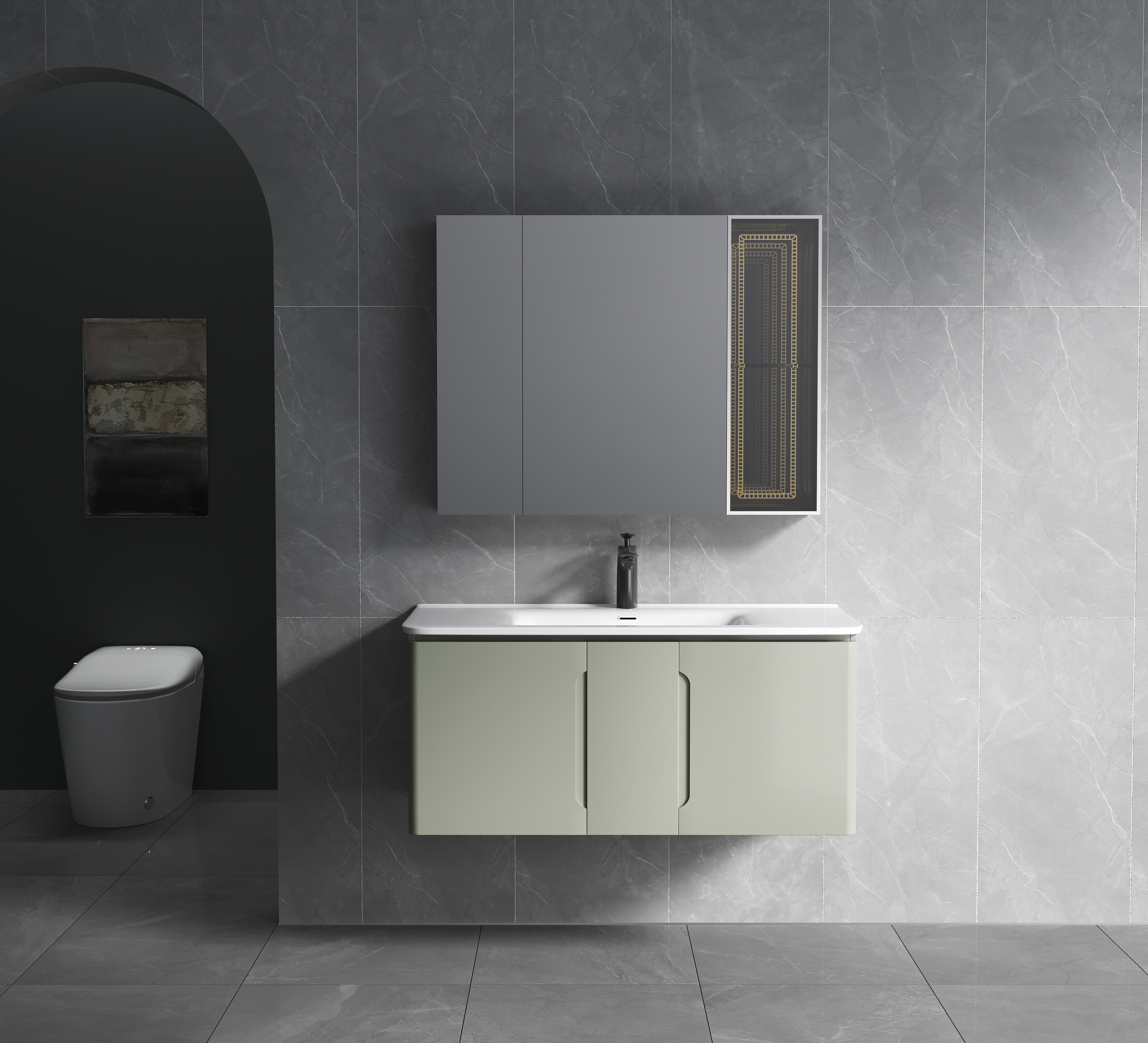 ET-V019 55 Inch Floating Bathroom Vanity with Double Basin