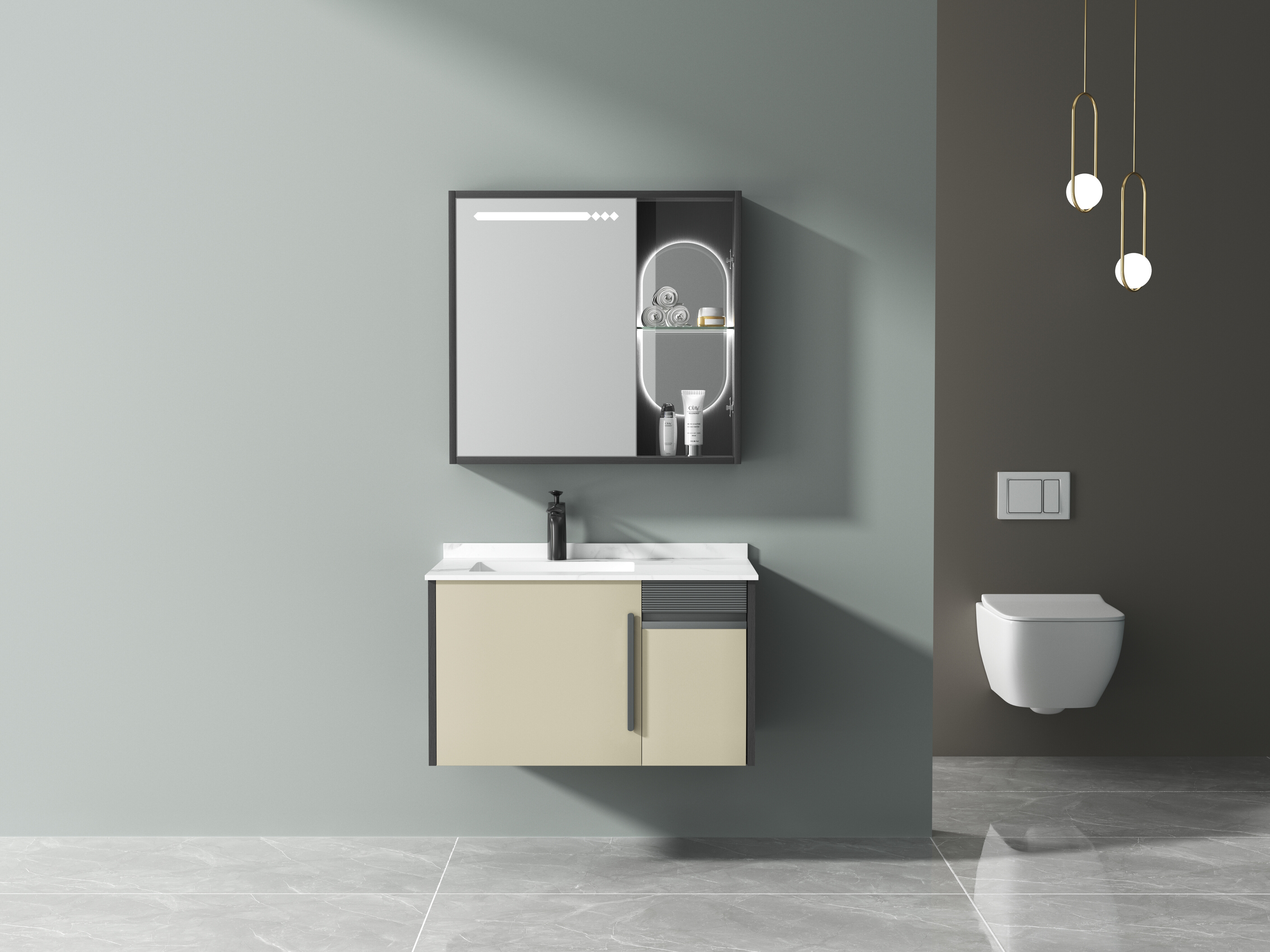 ET-V005 Matte Black Bathroom Vanity with Gold Handles