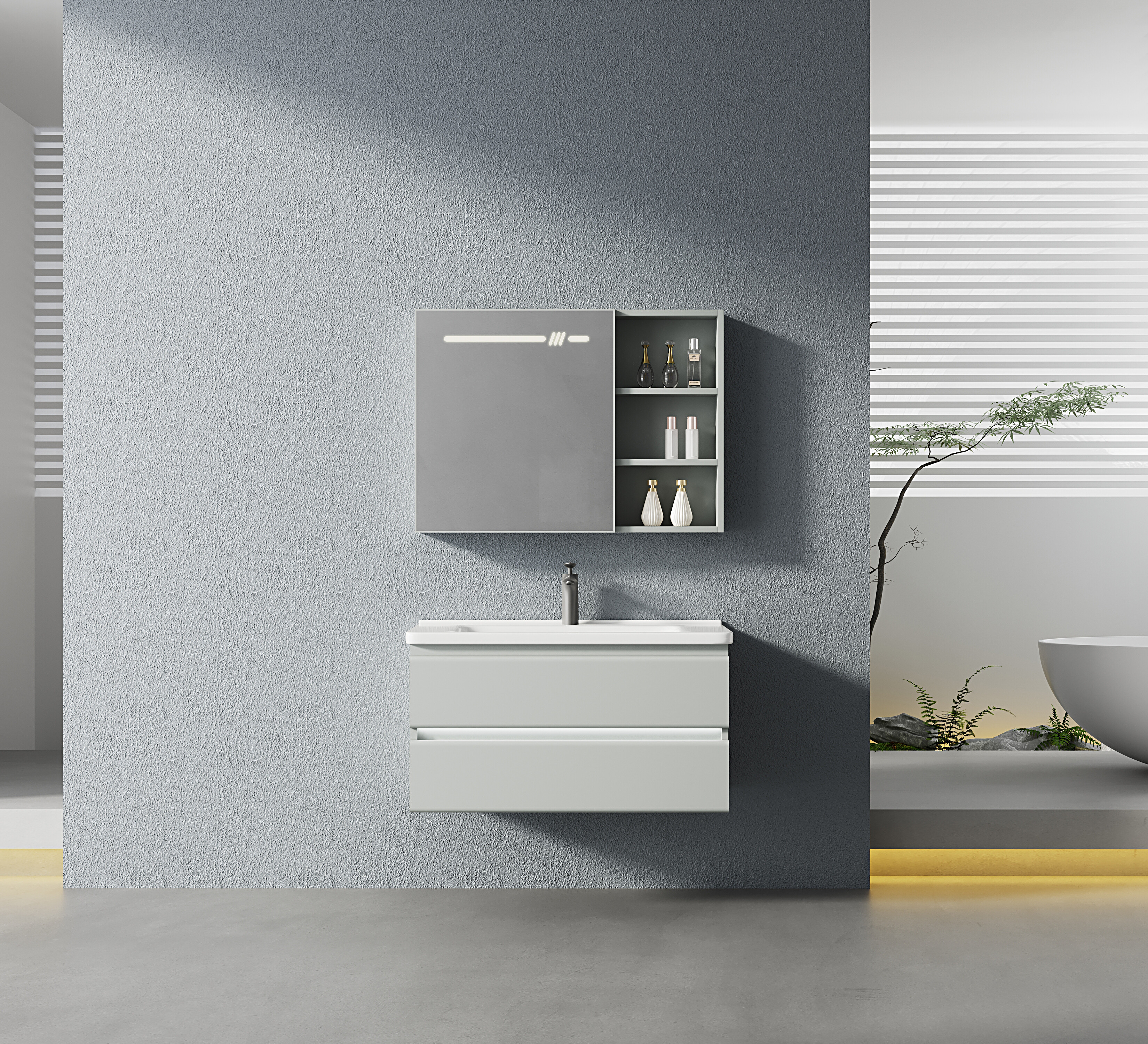 ET-V016 Curved Bathroom Vanity with Round Ceramic Basin