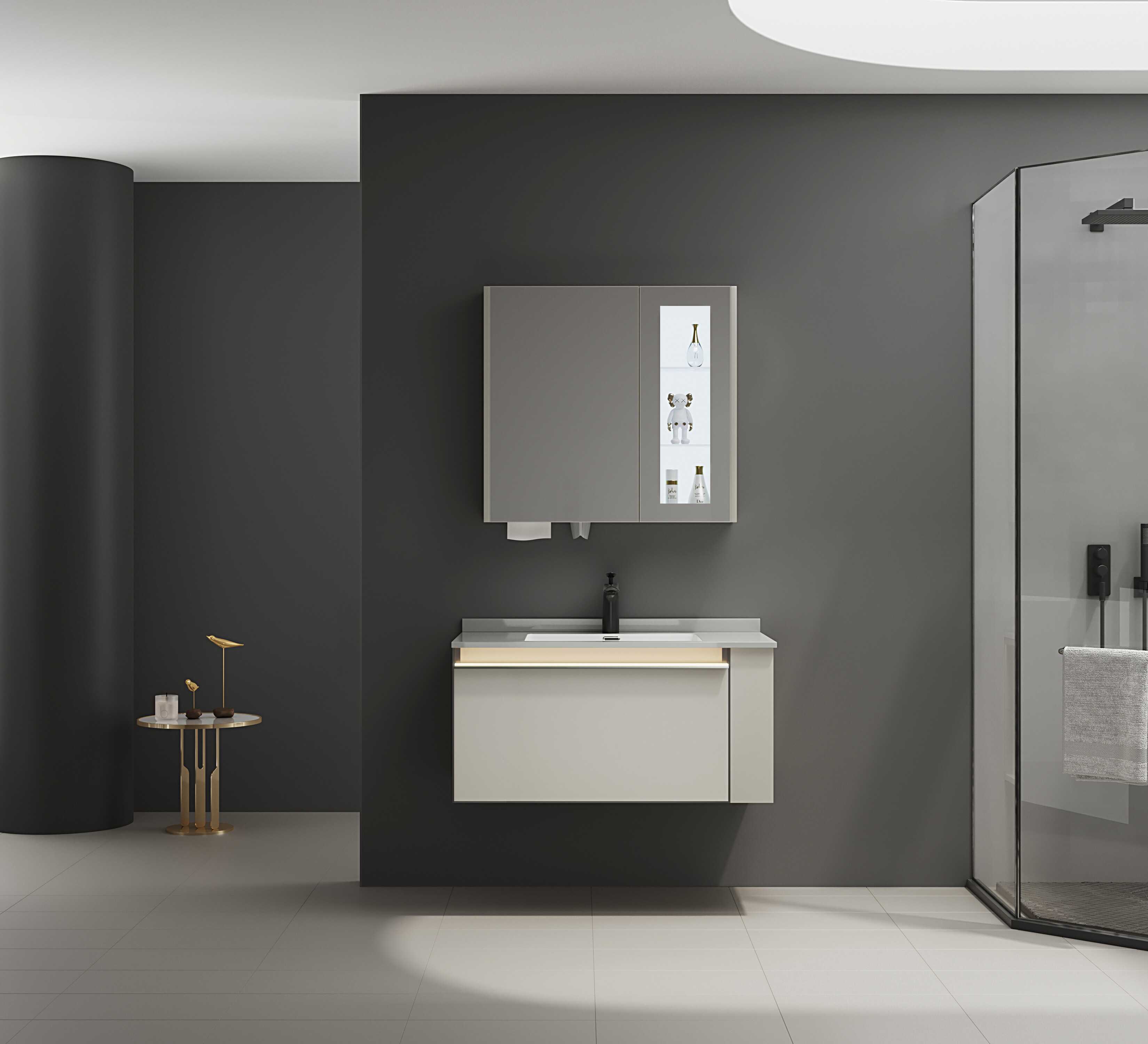 ET-V024 Bathroom Vanity Cabinet with Built in Laundry Hamper