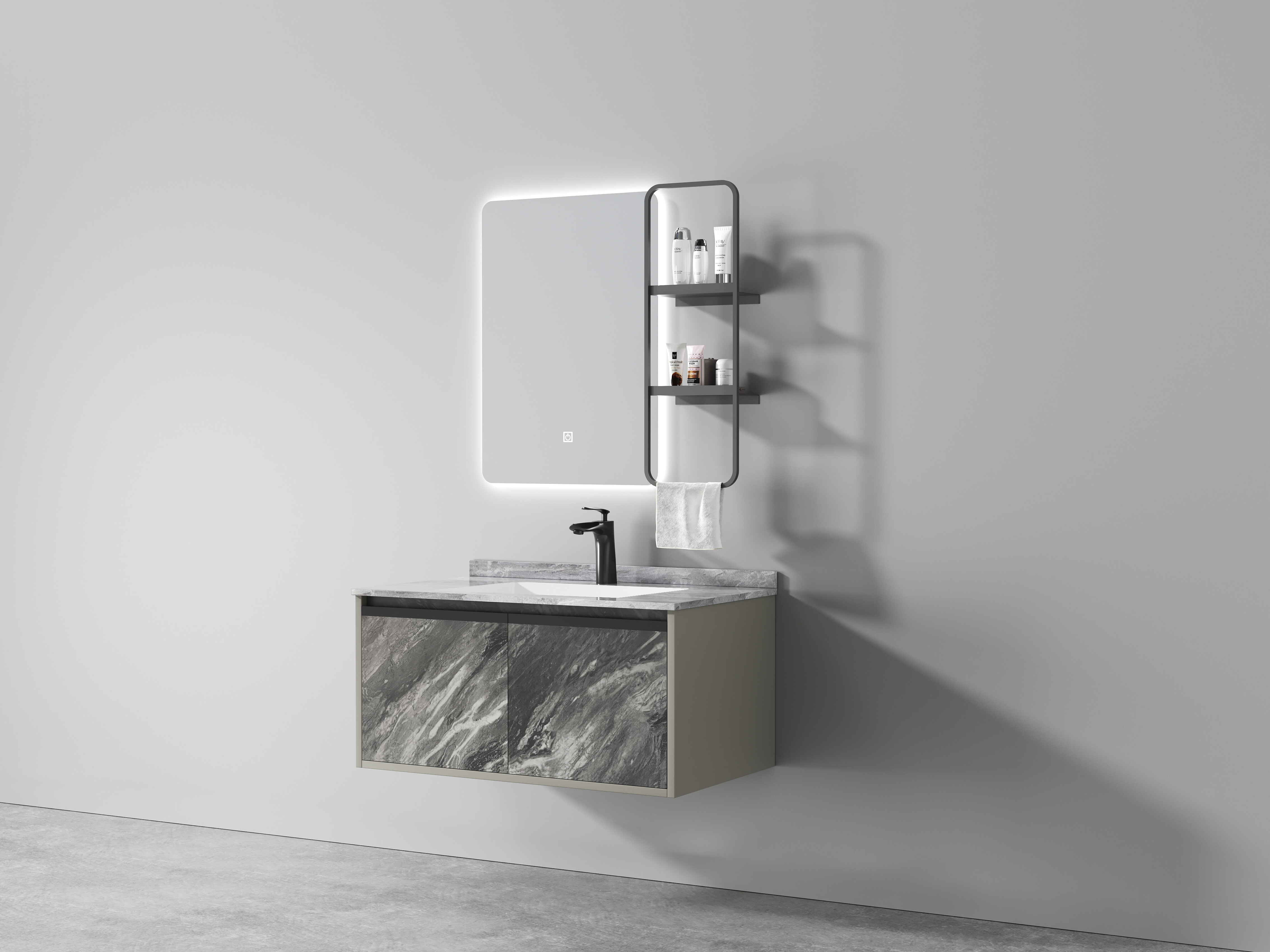ET-V013 Grey Bathroom Vanity with Tall Linen Storage Cabinet