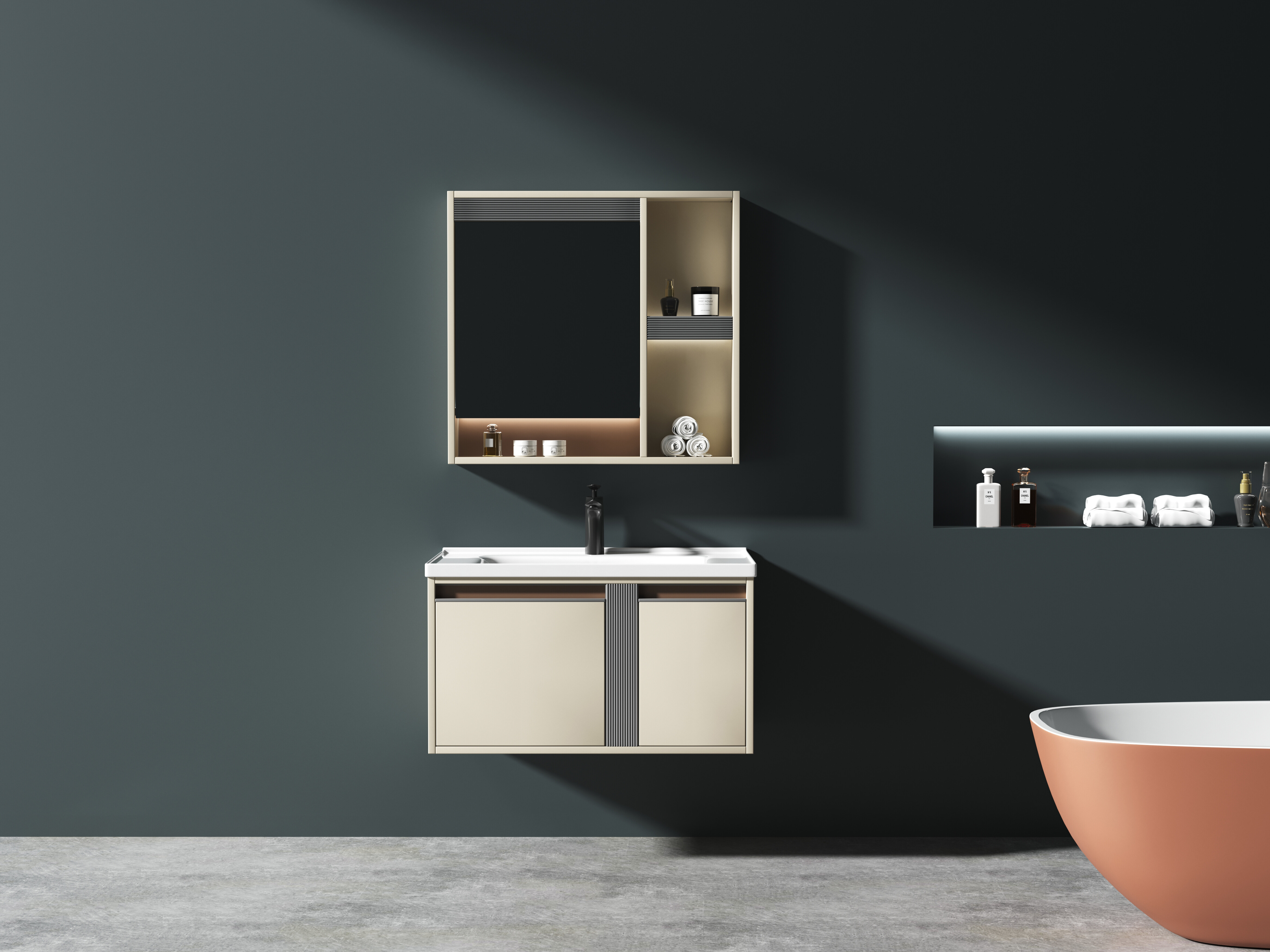 ET-V030 Luxury Marble Bathroom Vanity with Gold Trim