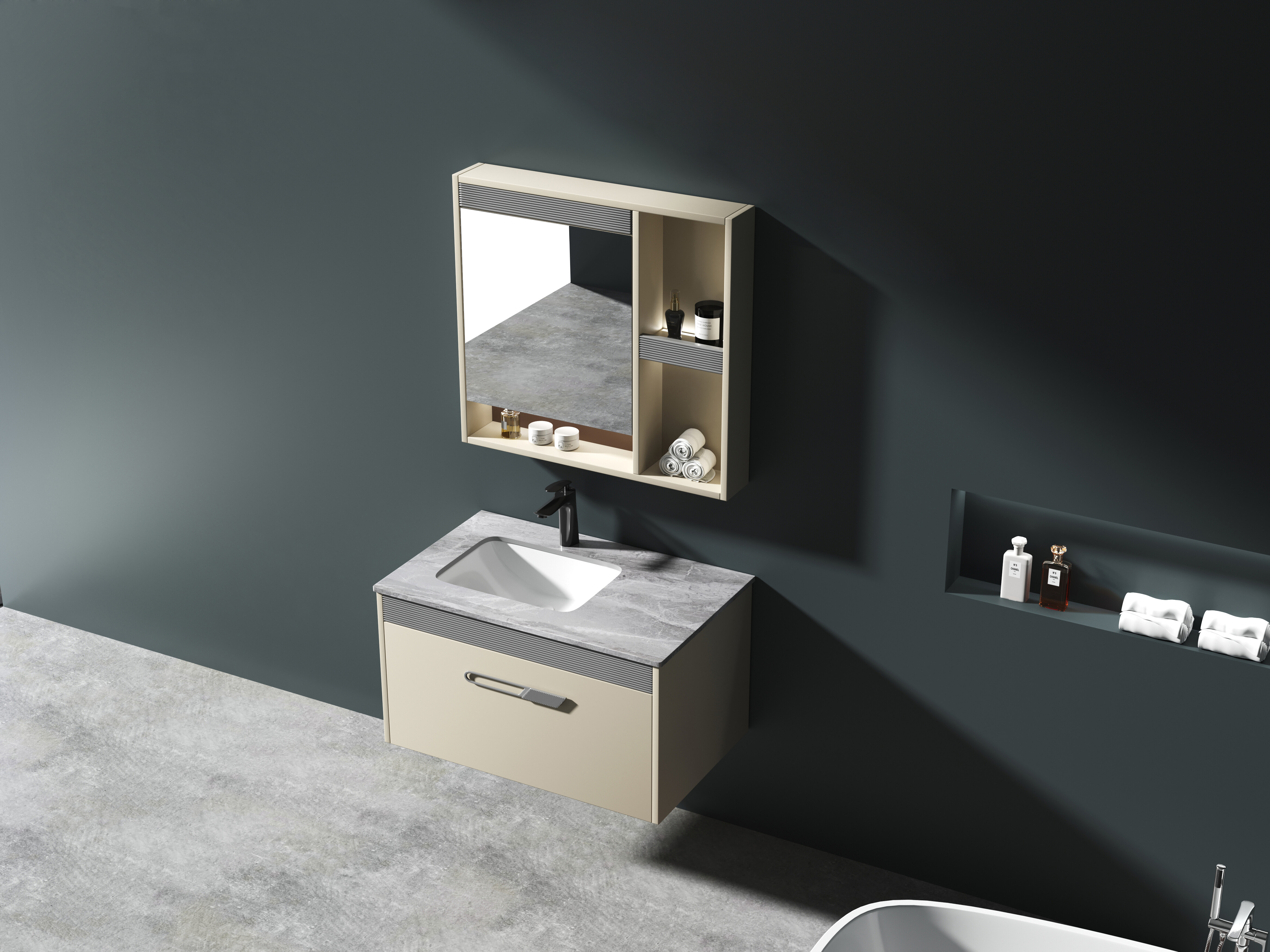ET-V002 Oak Wood Bathroom Vanity Cabinet with Undermount Sink