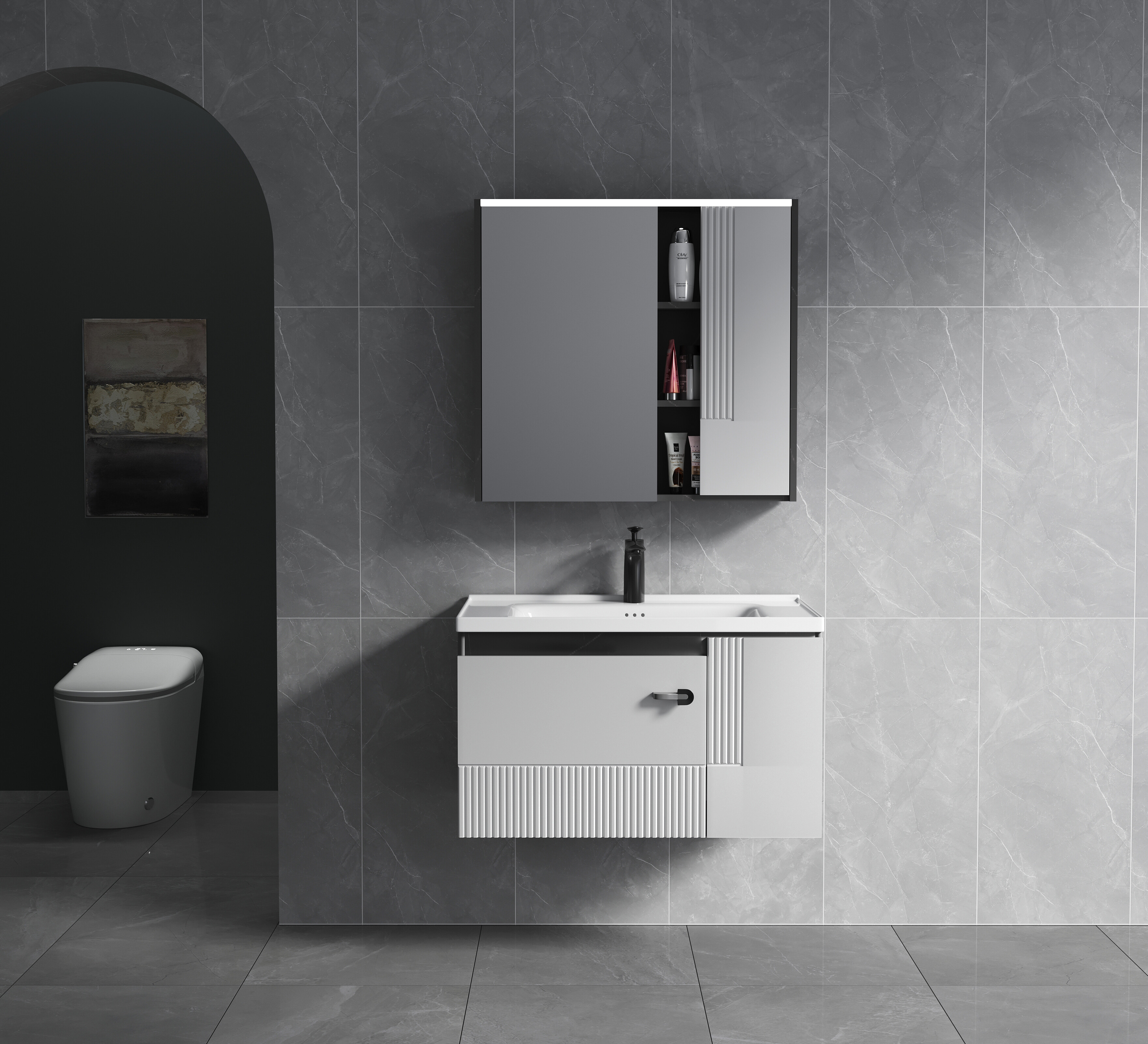 ET-V028 Compact Pink Bathroom Vanity for Guest Bathroom