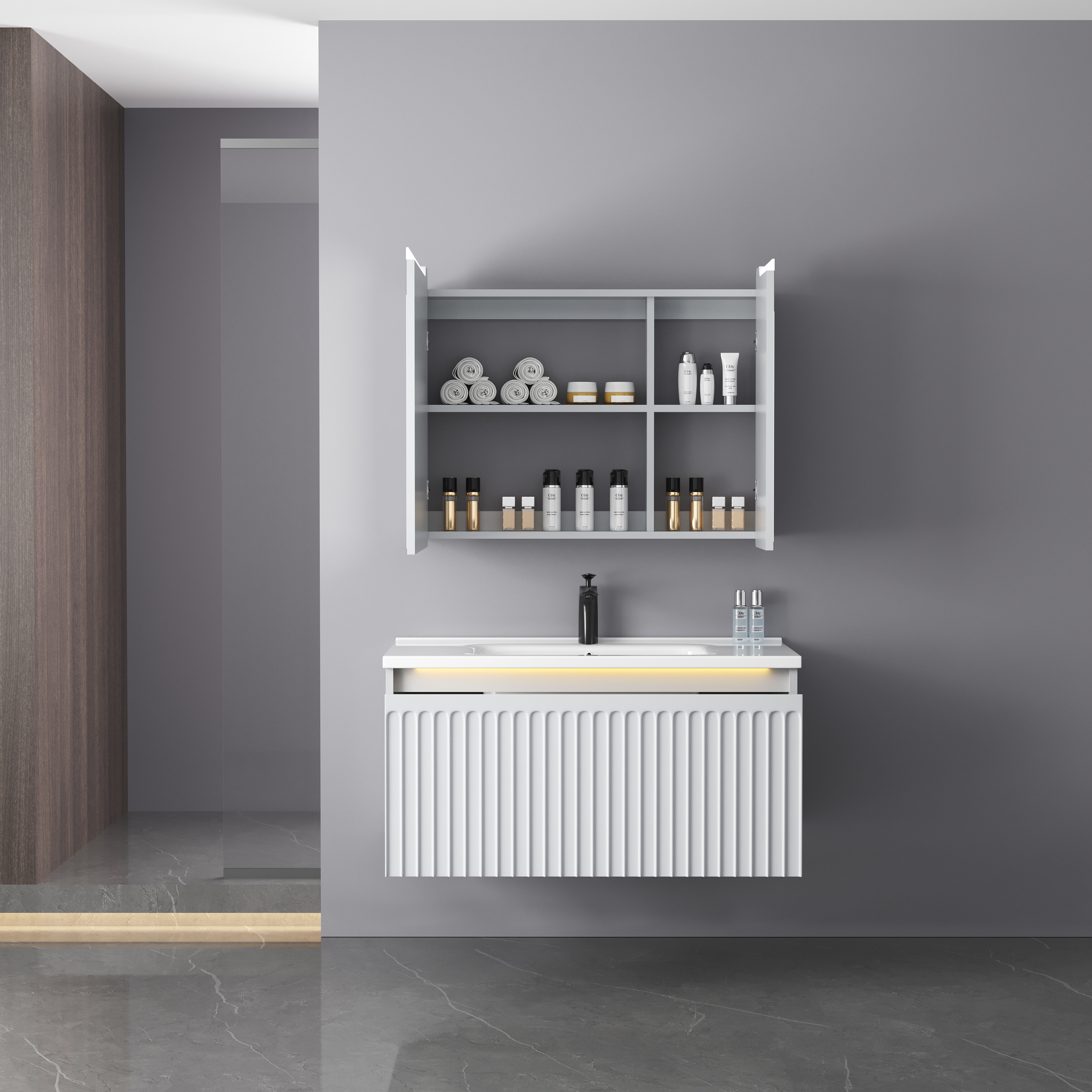 ET-V006 Bathroom Vanity Set with LED Mirror Cabinet