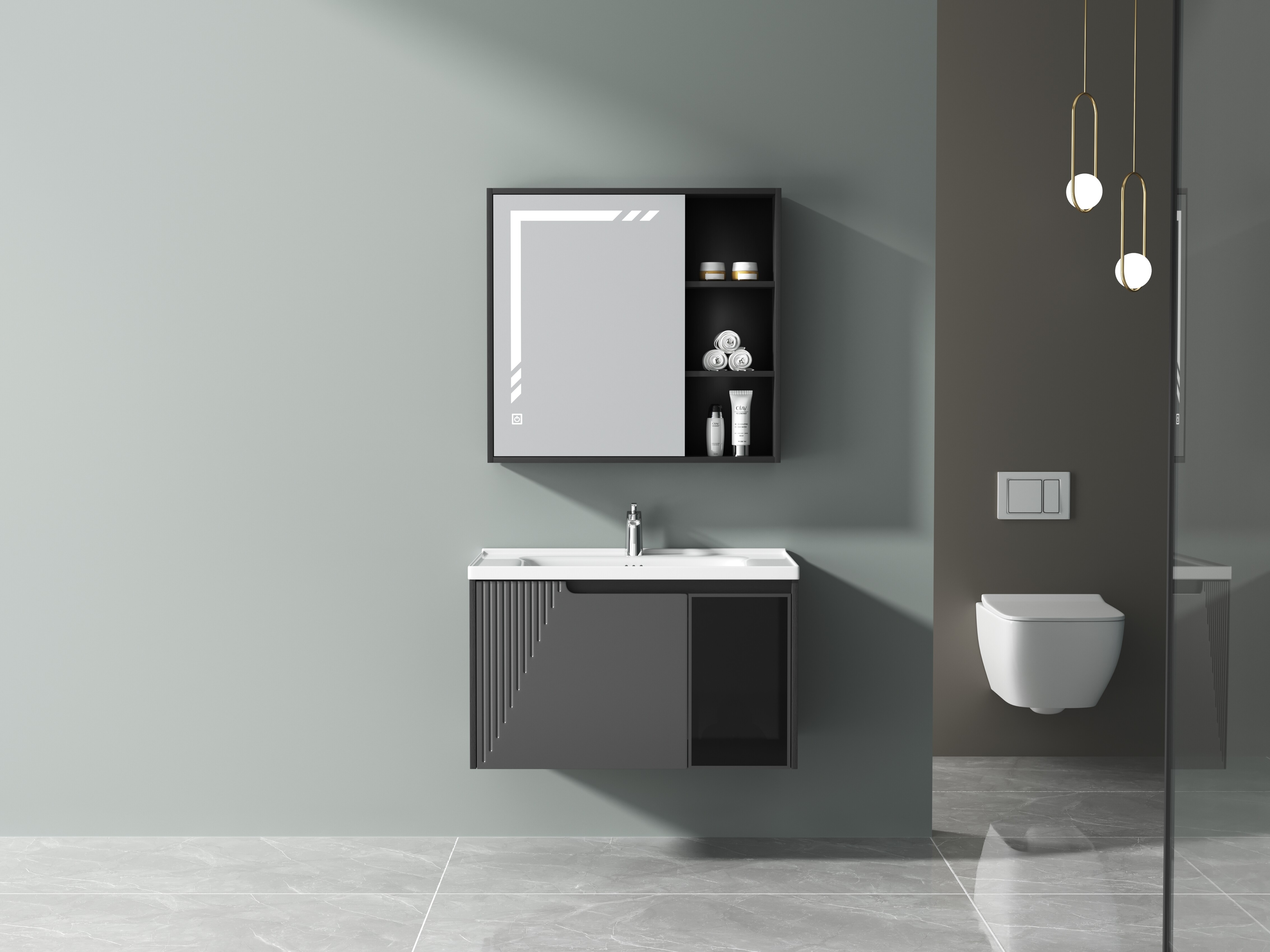 ET-V021 Handleless Modern Bathroom Vanity with Push Open Drawers