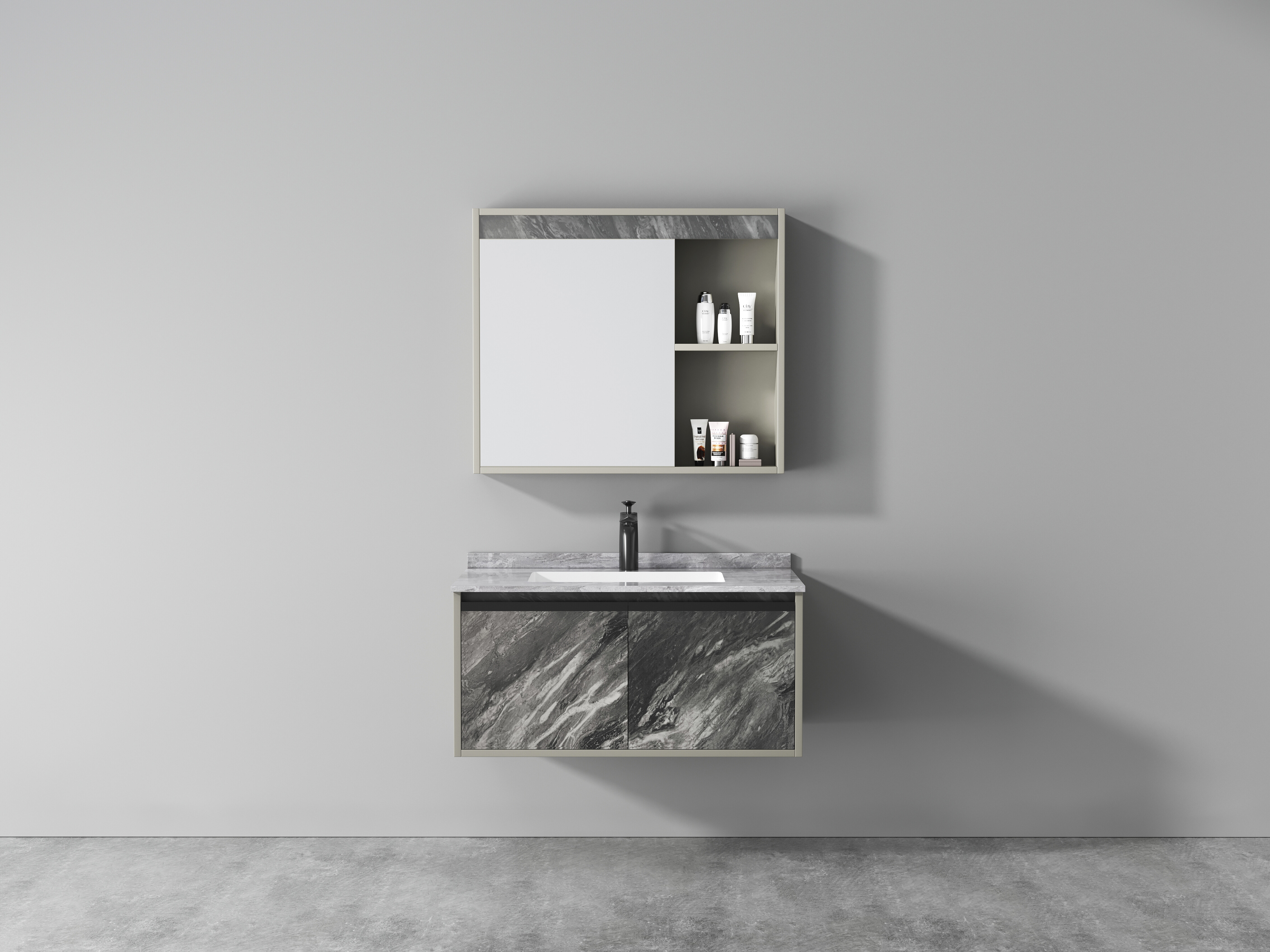 ET-V012 Vessel Sink Bathroom Vanity with Stone Look Cabinet