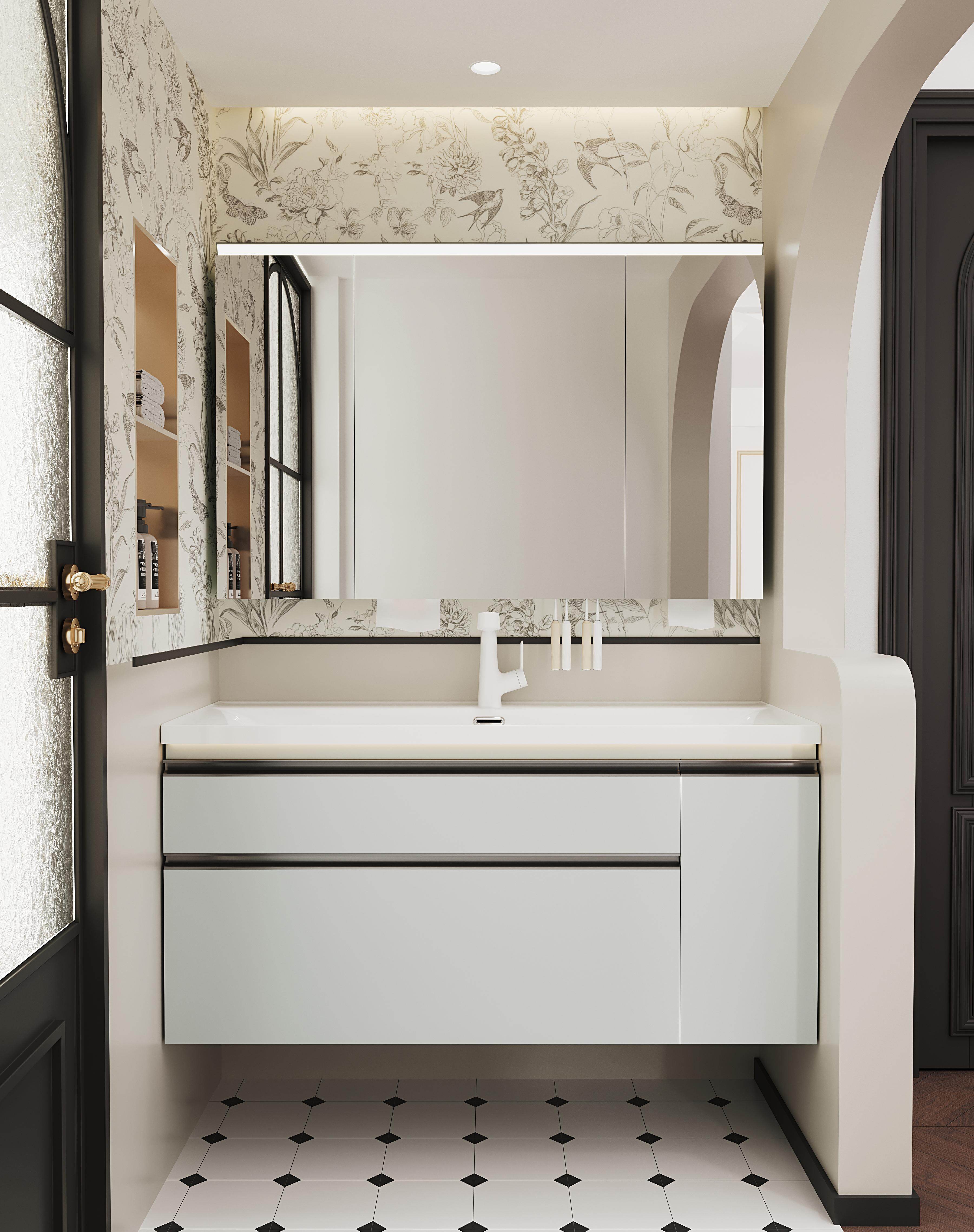 ET-V052 Narrow Bathroom Vanity with Three Drawer Stack