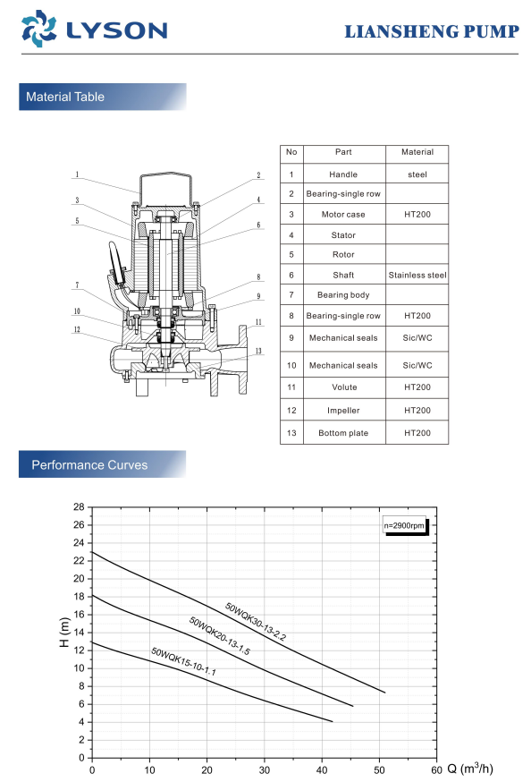 WQK submersible sewage pump catalog cover