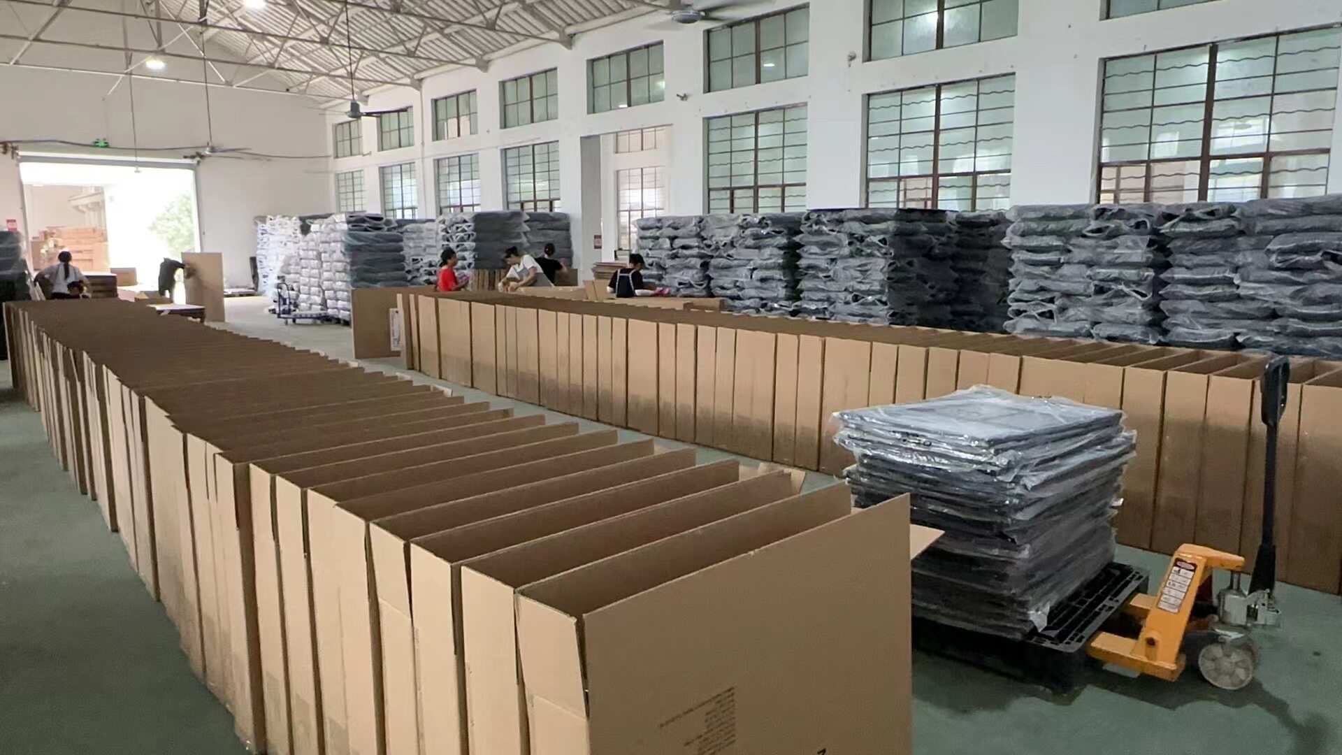 Packaging workshop with cardboard boxes