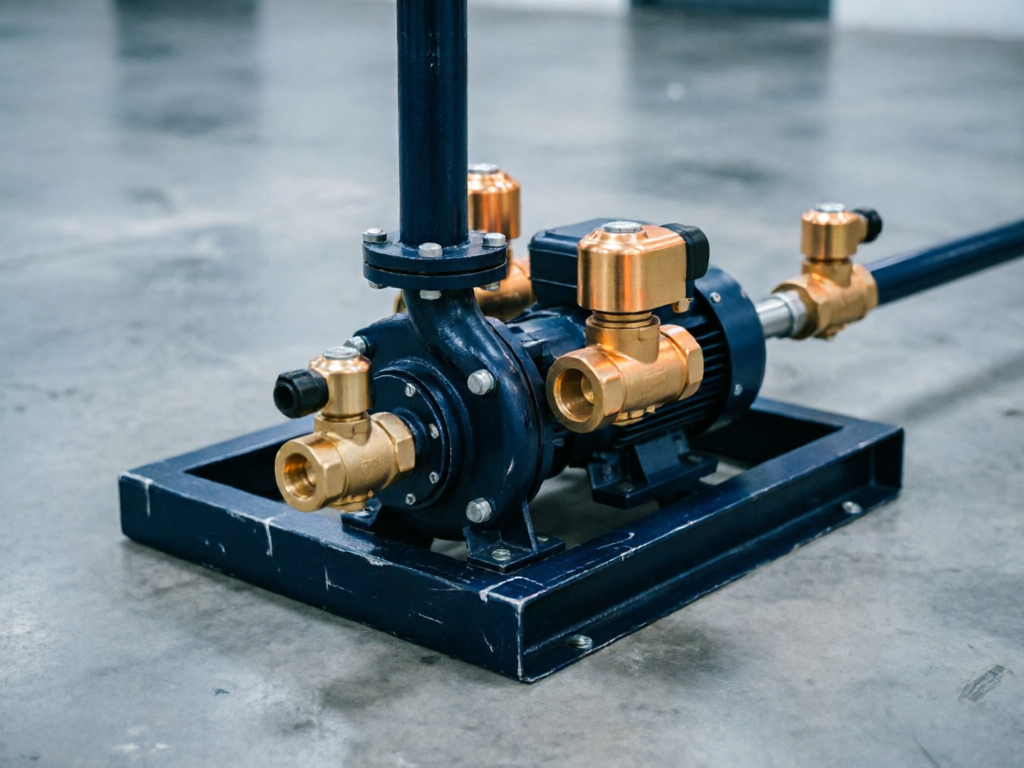 Array of solenoid valves on a water treatment pipeline
