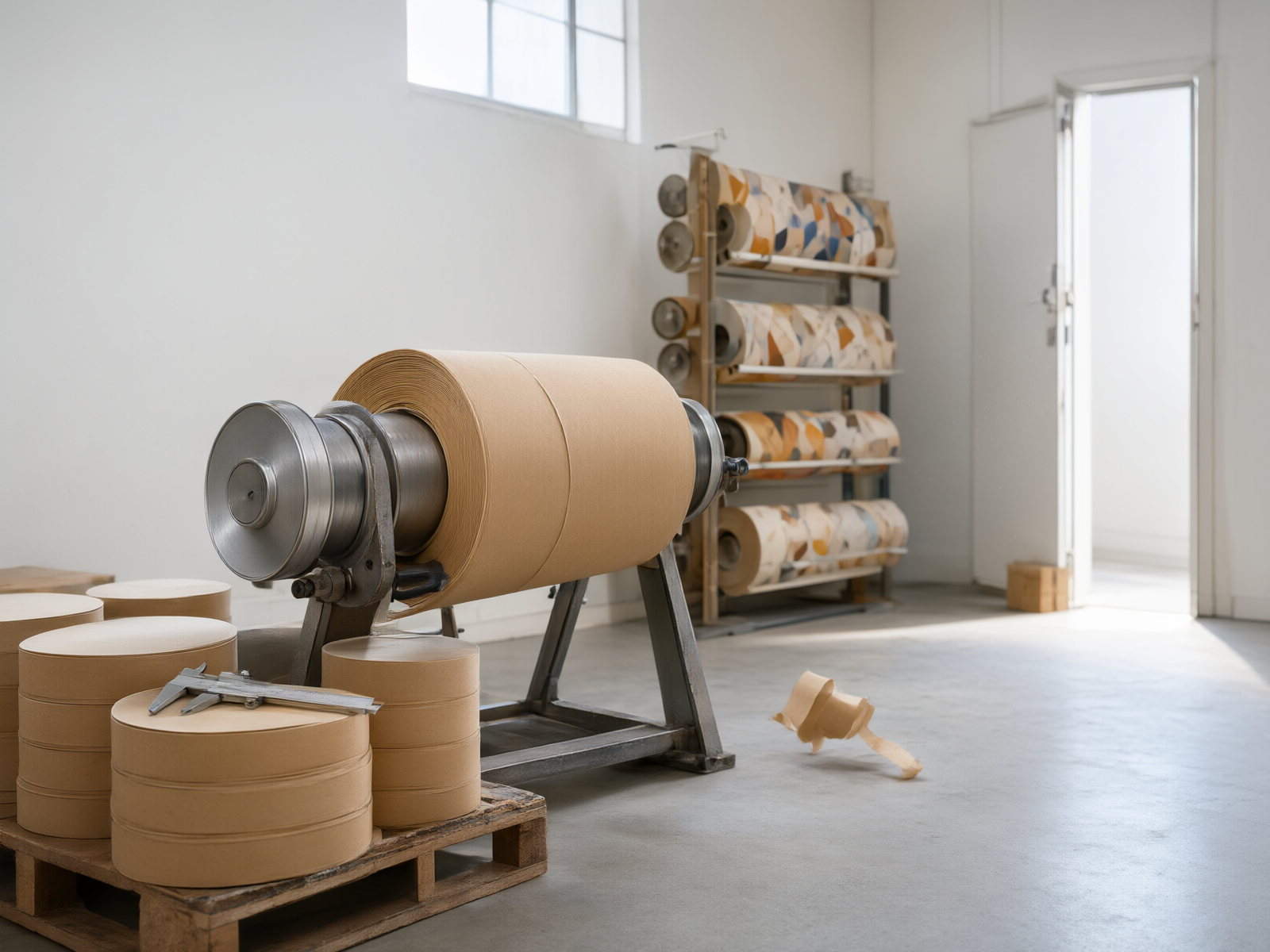Spiral-wound kraft tubes on a winding line in a factory food lane