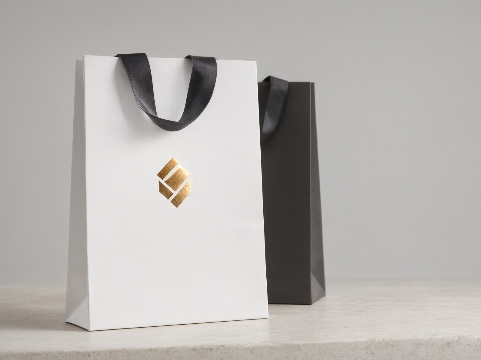 Luxury printed paper gift bags with matte lamination and foil emblem