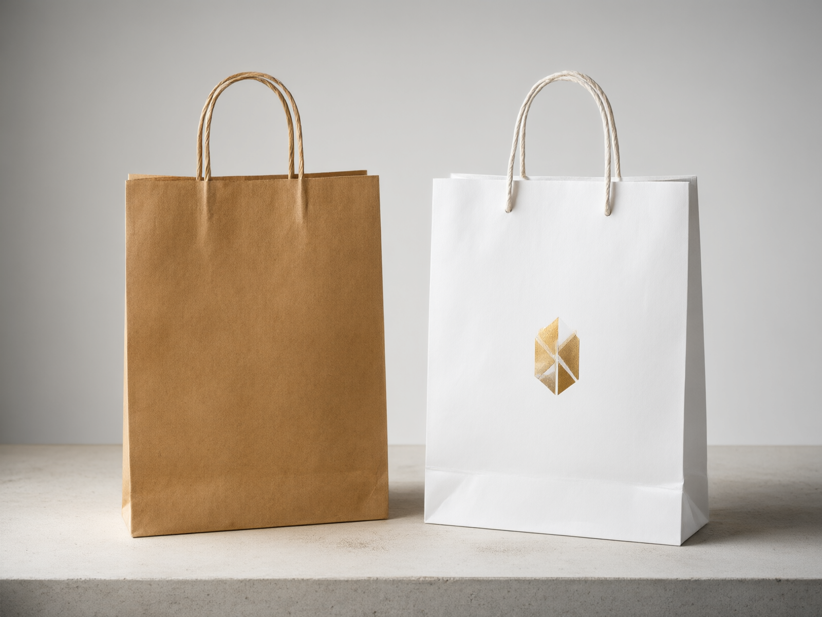 Side-by-side comparison of a kraft bag and a luxury printed bag