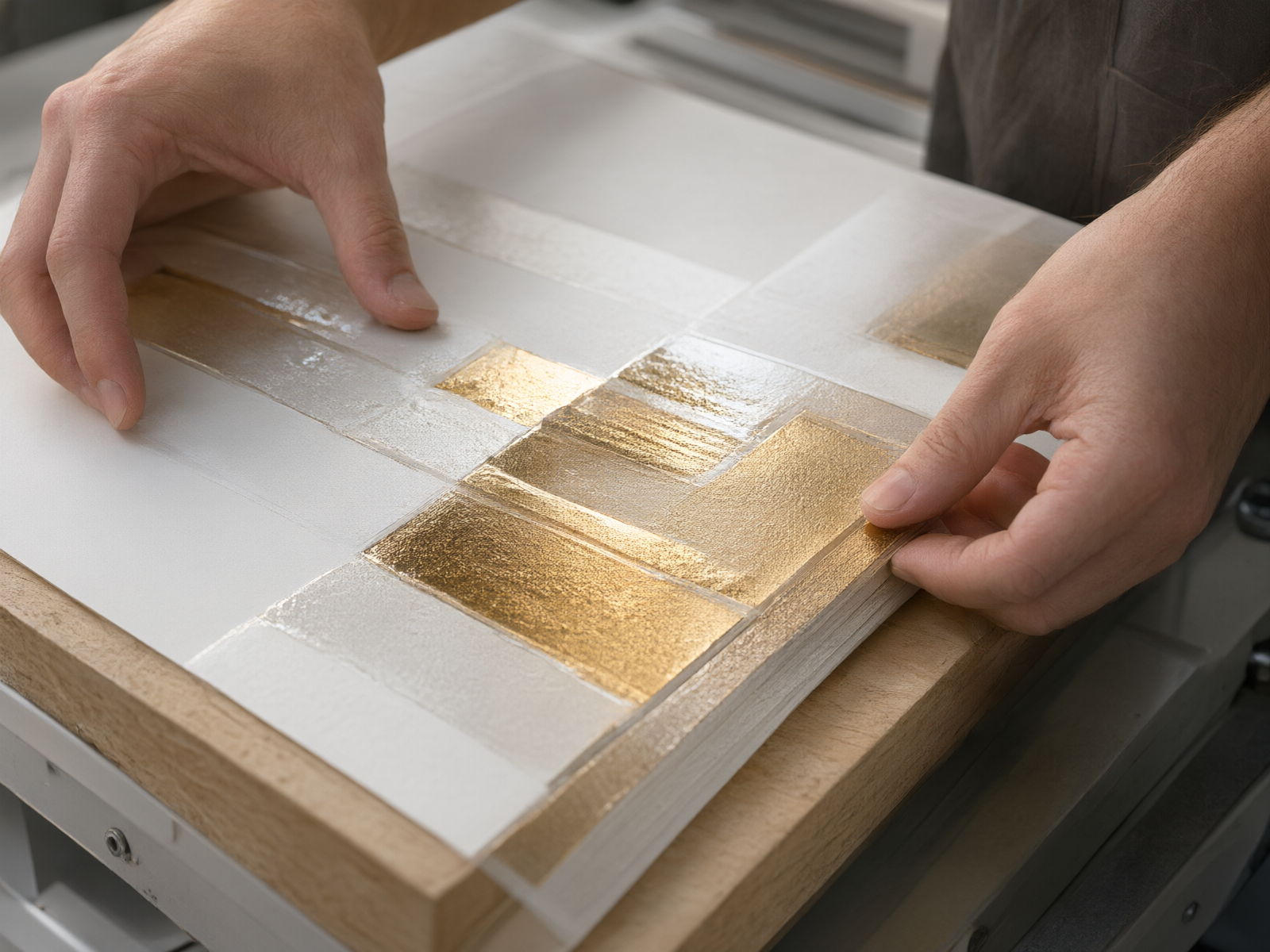 Finished surface showing hot foil stamping and spot UV coating