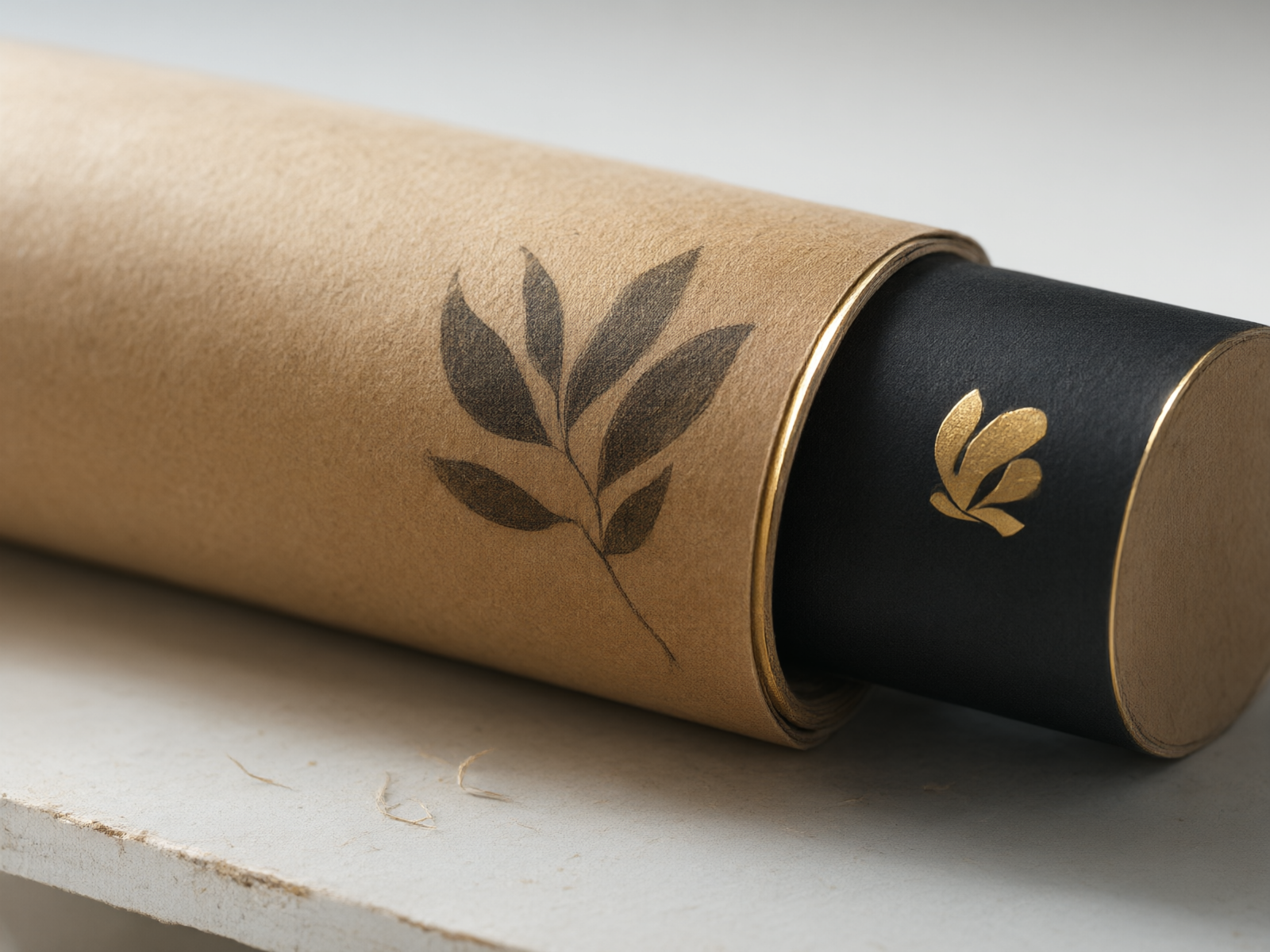 Close-up of ink printed on a kraft tube surface, showing the brown substrate’s warm color shift