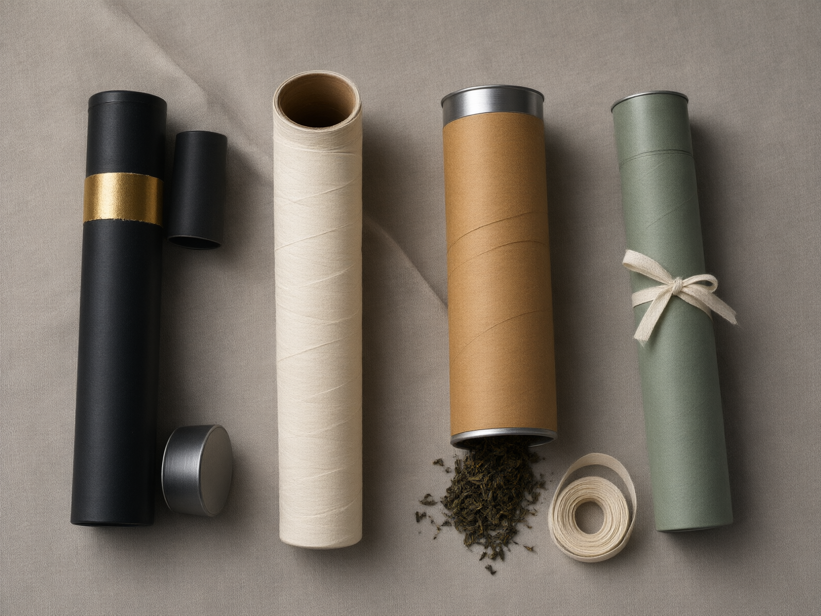 Overhead array of paper tube packaging lines for cosmetic, perfume, tea, and gift applications