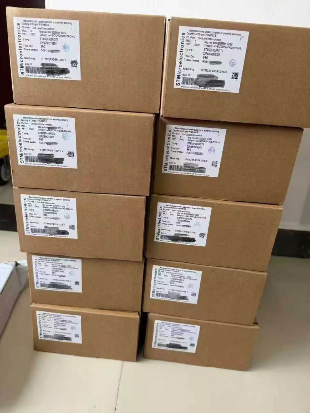 STMicroelectronics component boxes