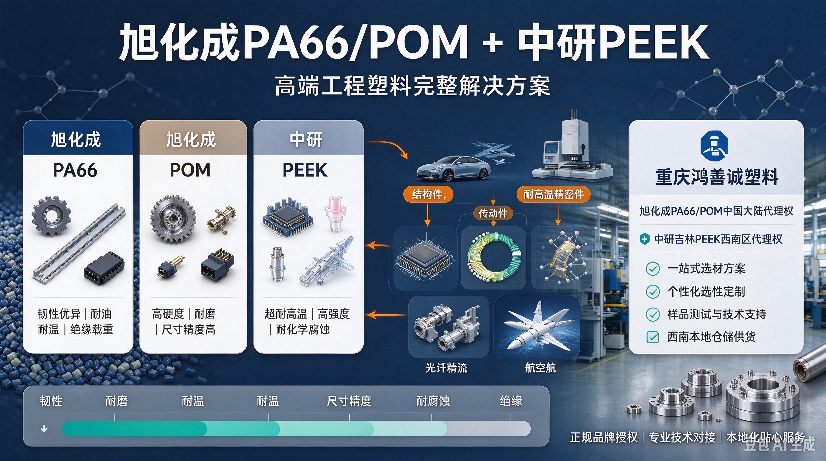 旭化成PA66/POM+中研PEEK,高端工程塑料完整解决方案