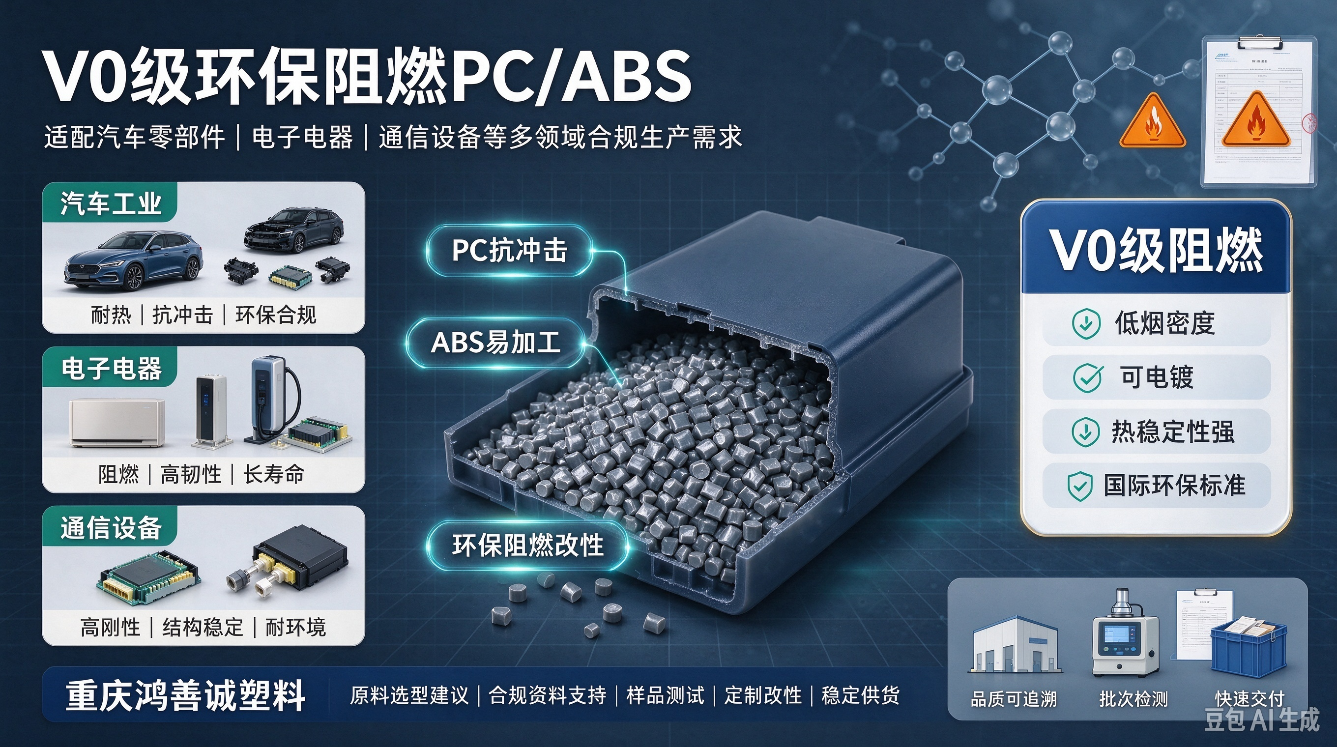 V0级环保阻燃PC/ABS,适配多领域合规生产需求