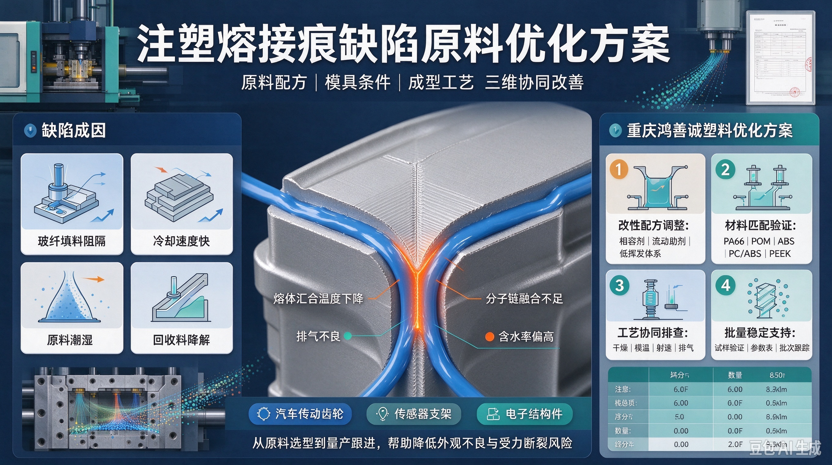 注塑熔接痕缺陷原料优化方案:从选型、配方到成型配套