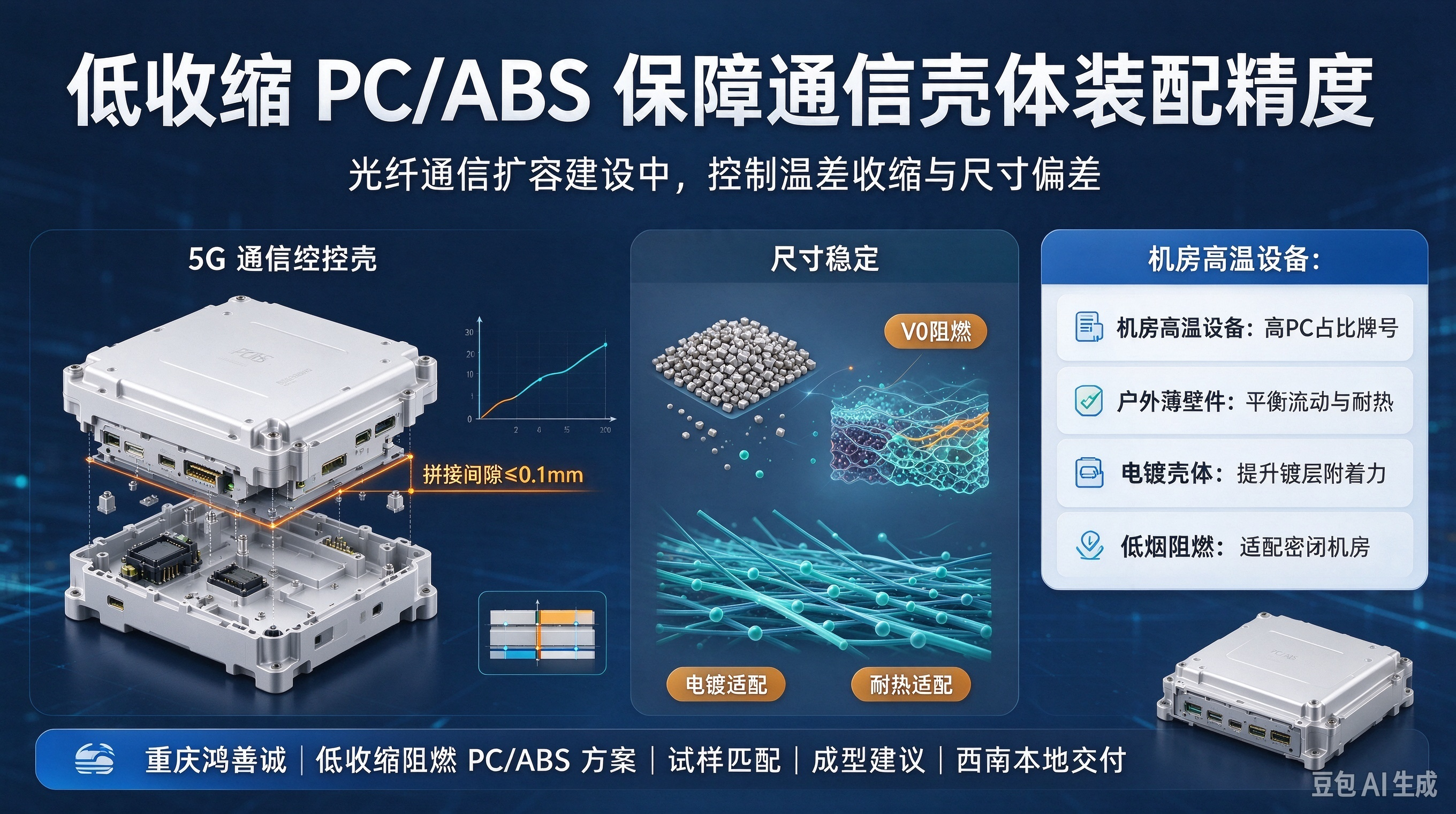 光纤通信扩容建设,低收缩PC/ABS保障壳体装配精度