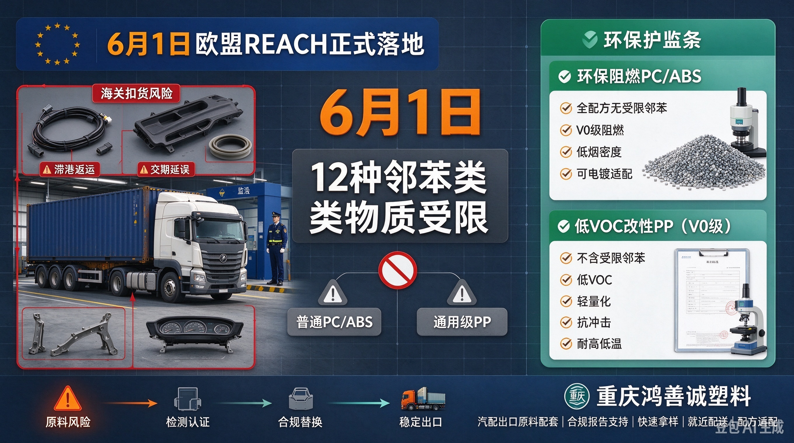6月1日欧盟REACH正式落地,做出口汽配塑胶选材踩错直接被扣货
