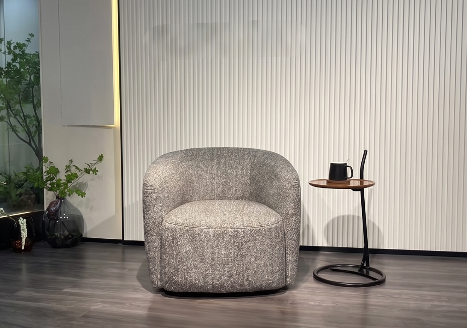 Curved Barrel Accent Chair - Textured Fabric Upholstered Armchair