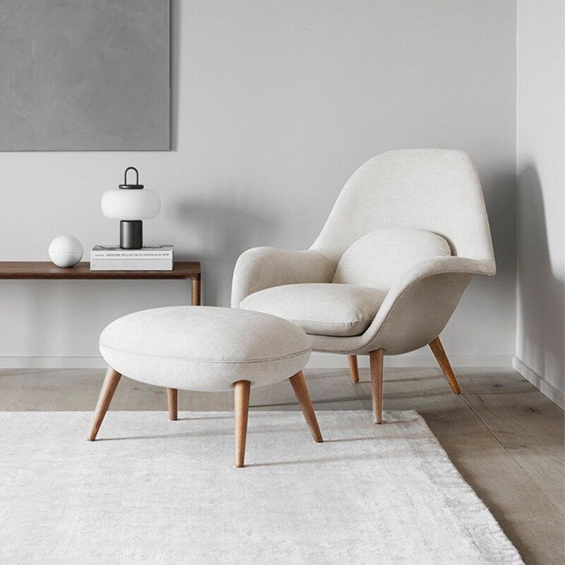 Mid-Century Modern Fabric Lounge Chair and Ottoman Set