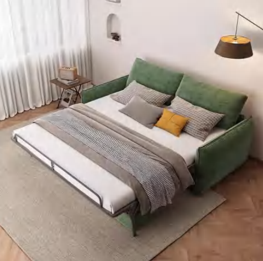 Multi-Functional Green Upholstered Pull-Out Sofa Bed