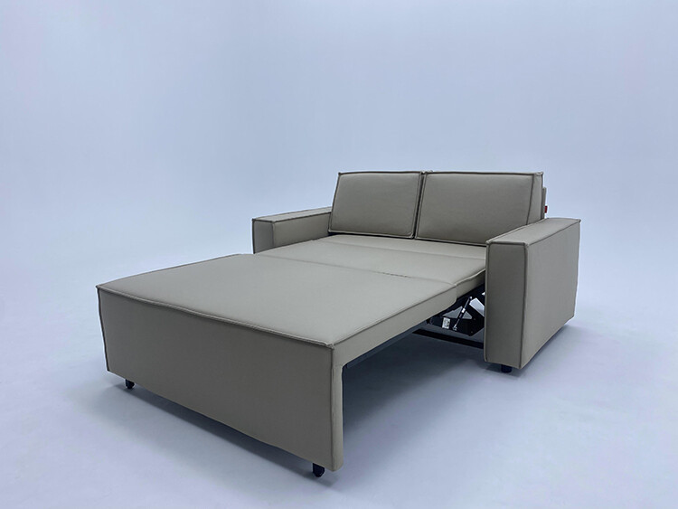 Modern Gray Faux Leather Sleeper Sofa – Compact Pull-Out 2-Seater Guest Bed