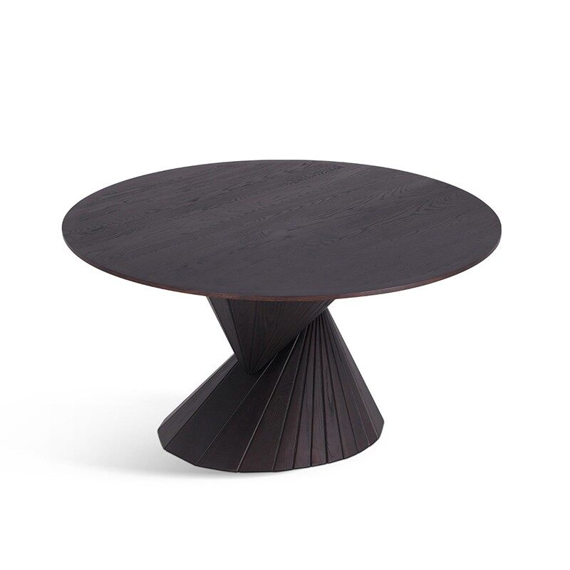 Modern Round Sculptural Dining Table | Twisted Wood Pedestal Base
