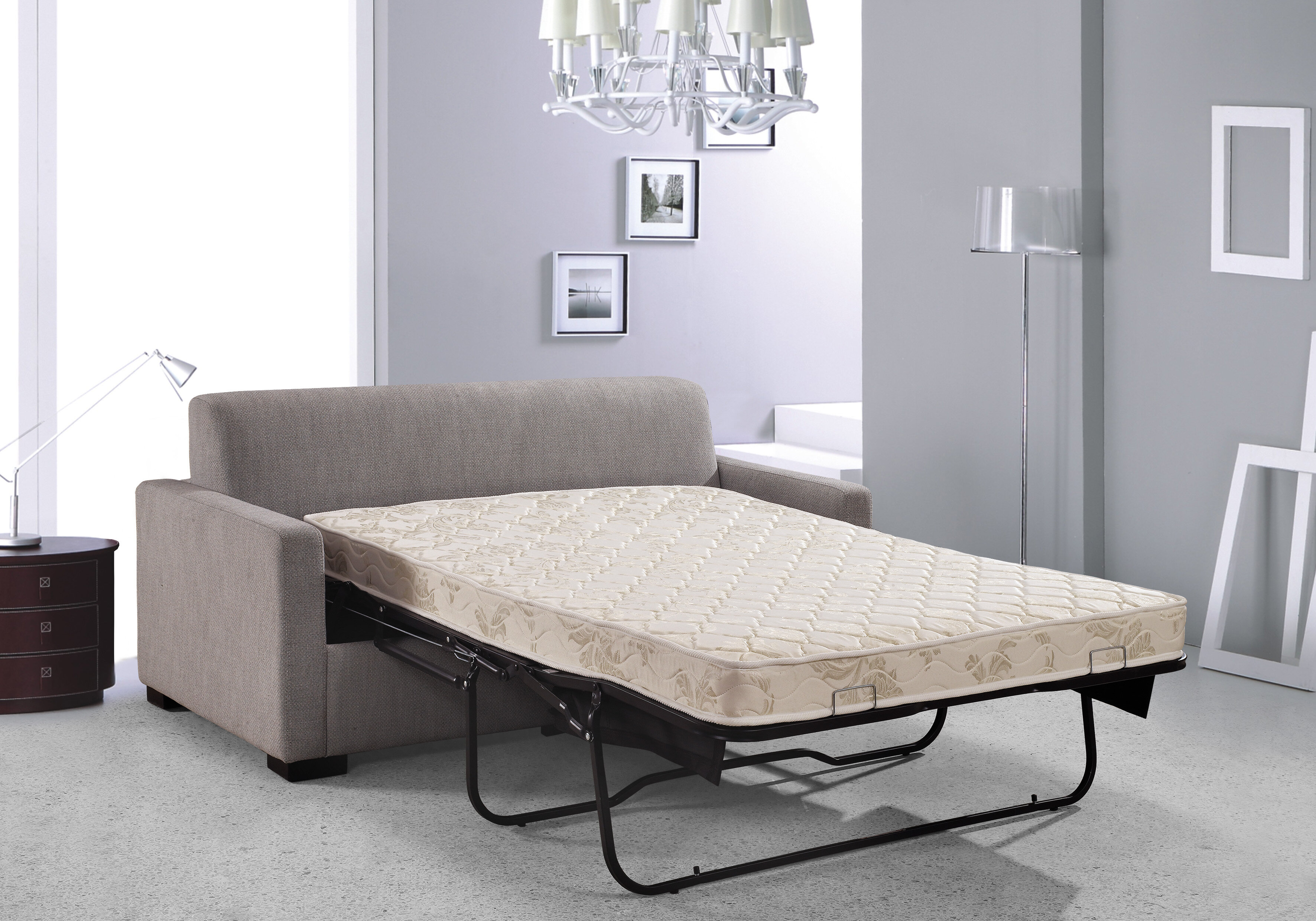 Modern Grey Linen Fabric Sleeper Sofa Bed with Quilted Mattress