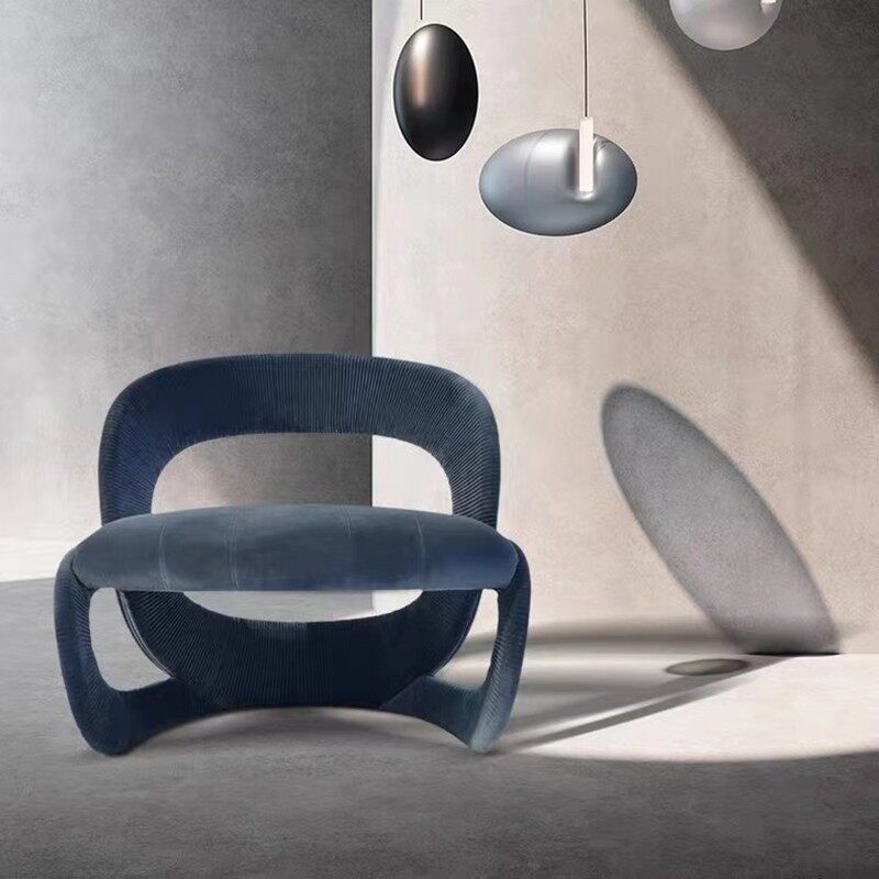 Modern Sculptural Navy Blue Velvet Lounge Chair