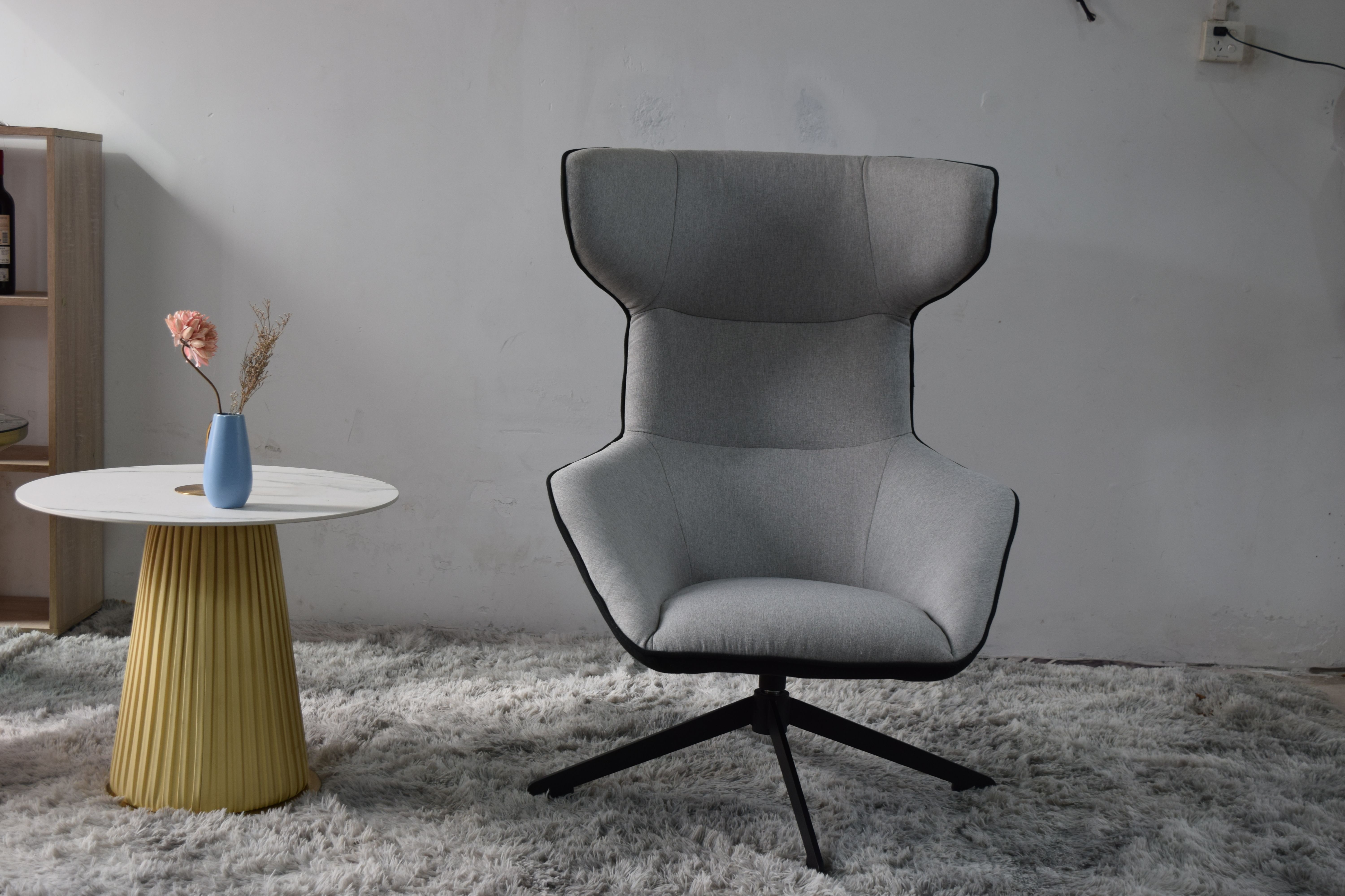 Elegant High-Back Wingback Accent Chair with Contrast Piping