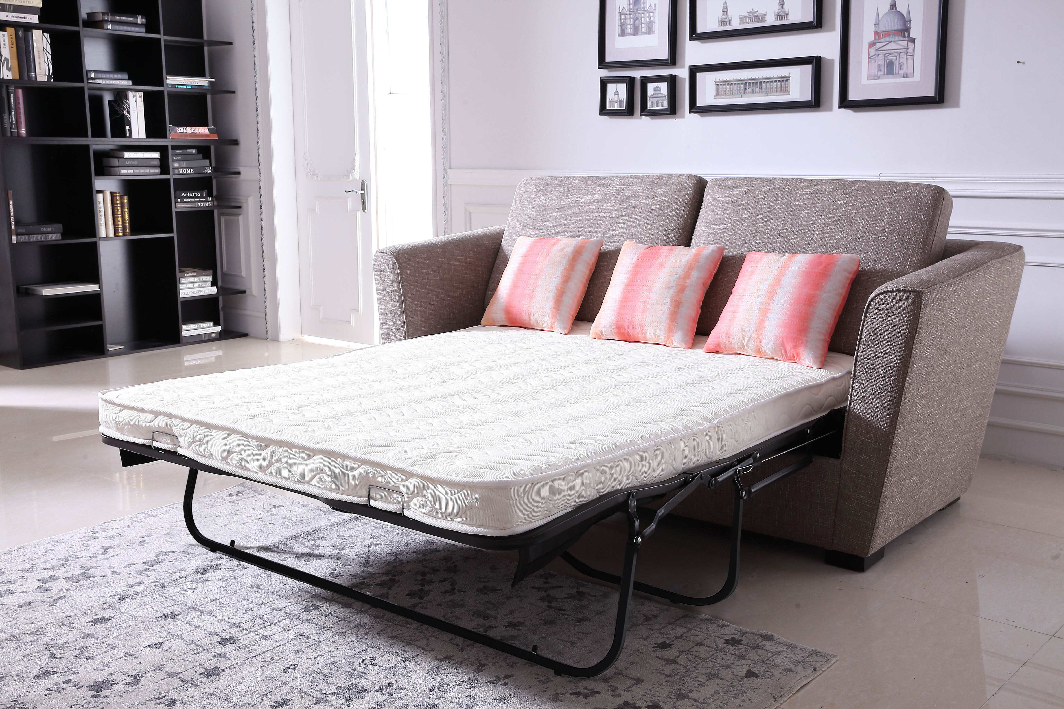 Classic Taupe Fabric Pull-Out Sleeper Sofa Bed with Comfortable Quilted Mattress