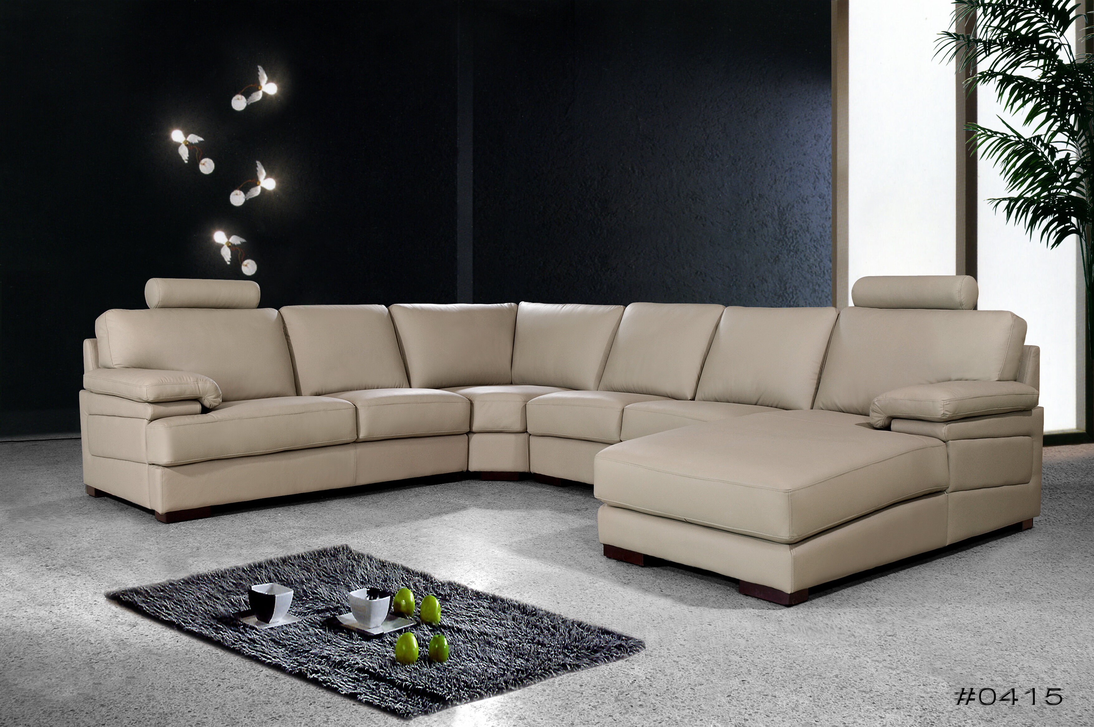 Premium Modular Beige Top-Grain Leather Large L-Shaped Sectional Sofa