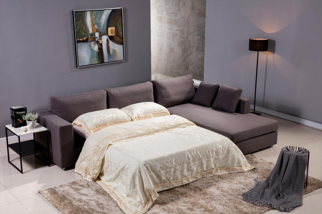 Modern L-Shaped Sectional Sleeper Sofa Bed with Pull-Out Guest Bed and Chaise Lounge