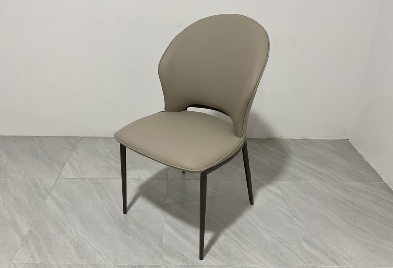 Elegant Sculptural Taupe Faux Leather Modern Dining Chair