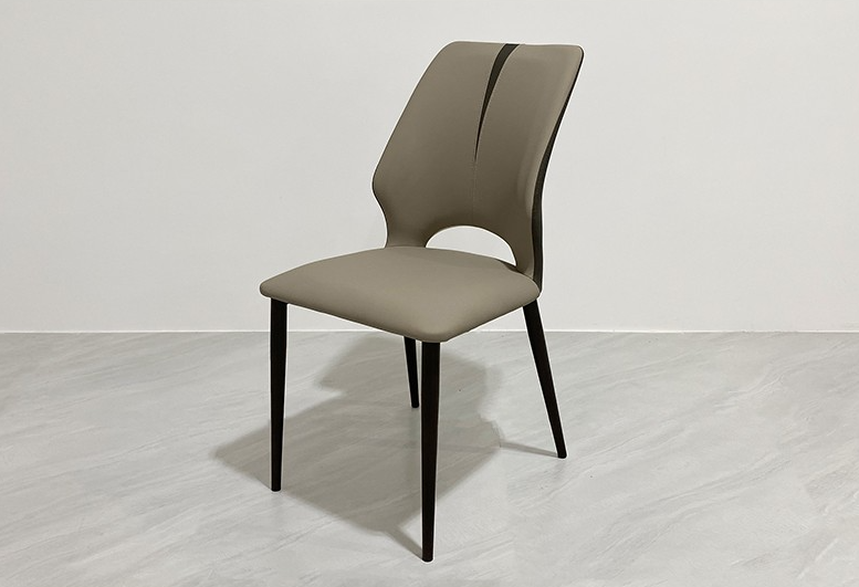 Modern Taupe Faux Leather Two-Tone Side Chair with Cut-out Back Details