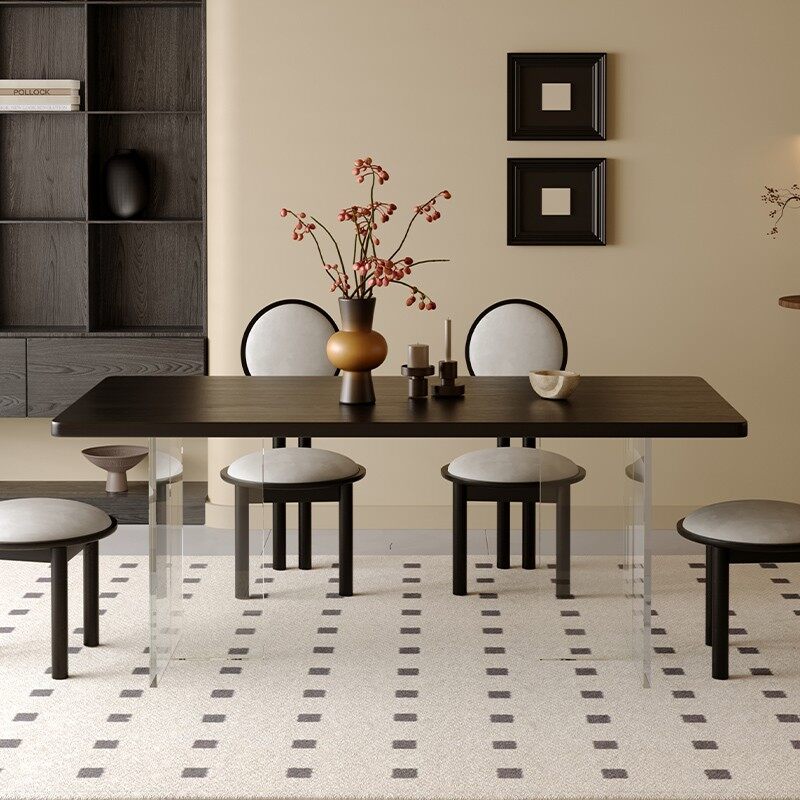 Black Top Floating Dining Table with Sculptural Clear Acrylic Base