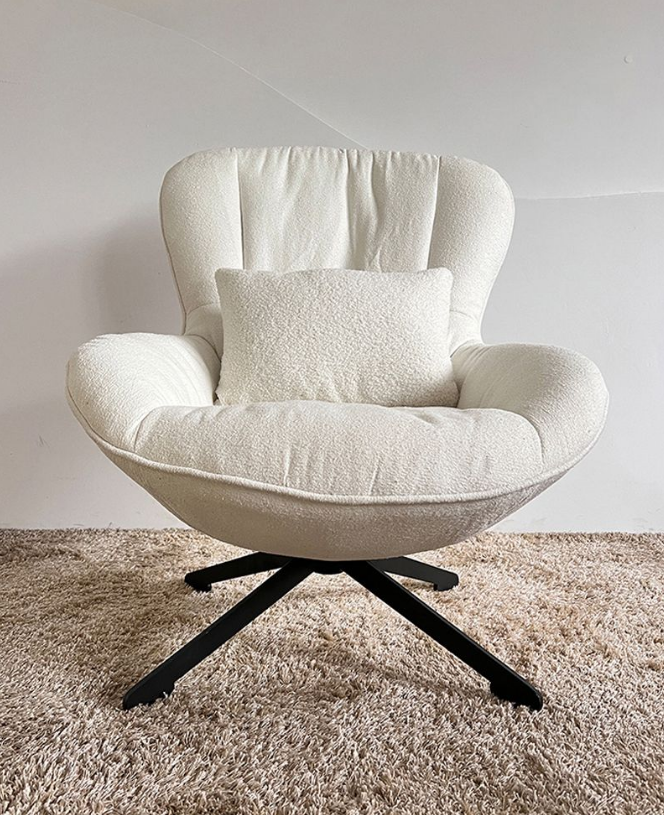 Cream Bouclé Swivel Accent Chair with Lumbar Pillow