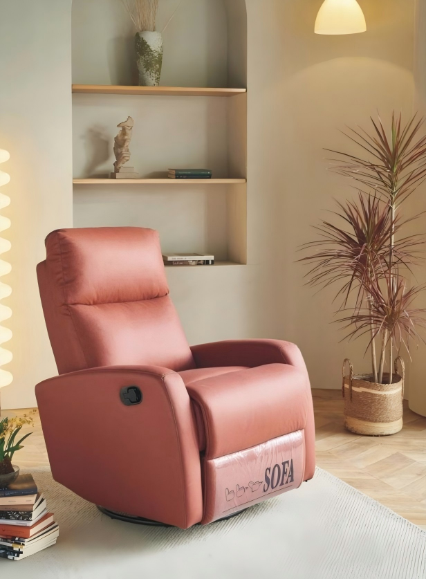 Premium Coral Pink Faux Leather Swivel Glider Rocker Recliner Chair