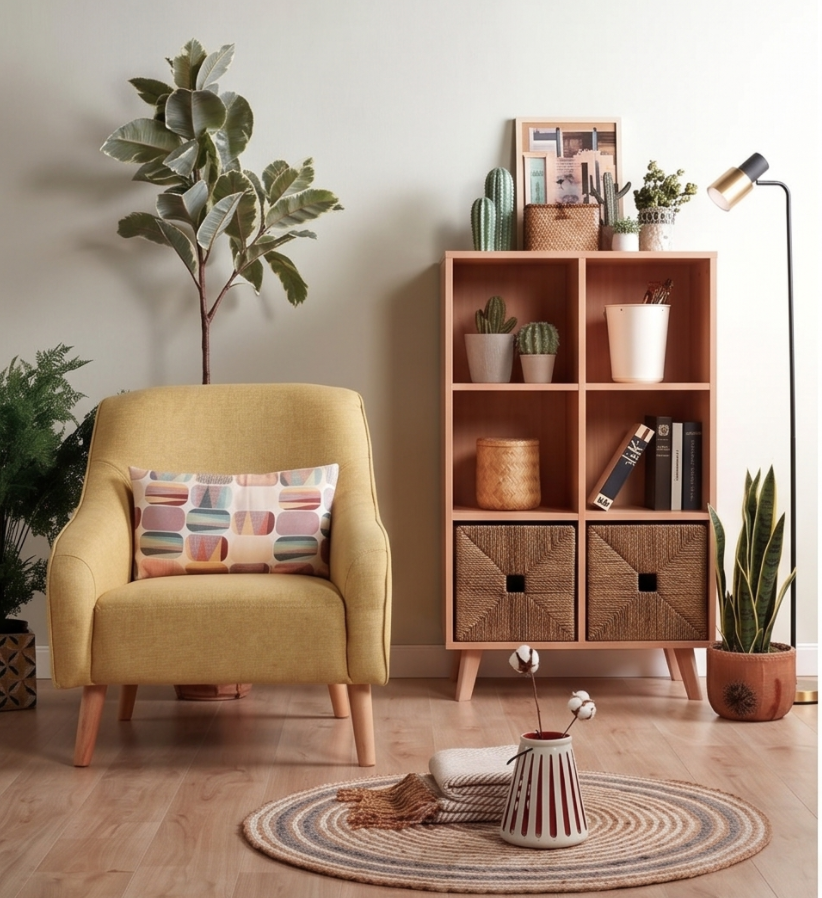 Mid-Century Modern Mustard Yellow Fabric Accent Chair