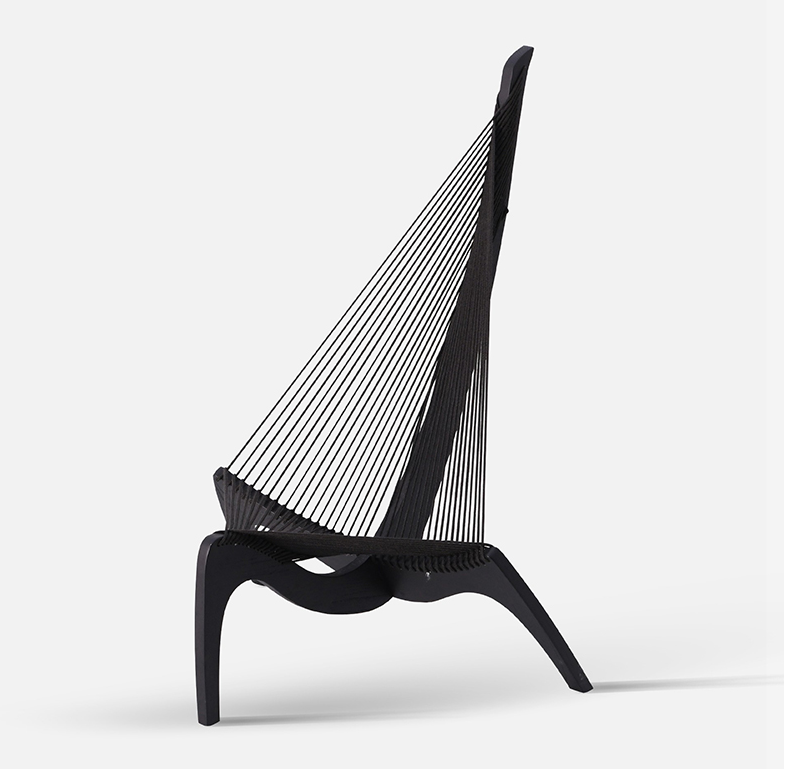 Sculptural Black Woven Rope High Back Lounge Chair