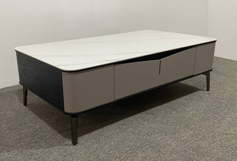 Rectangular Sintered Stone Coffee Table with Large Storage Drawers