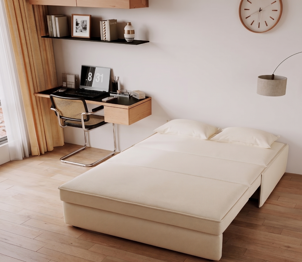 Minimalist Modular Off-White Folding Sleeper Floor Bed, Full/Queen Size Guest Mattress